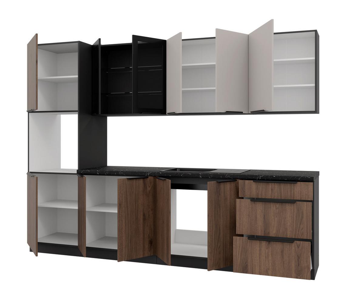 Blok Kuhinja Monza/arona - kašmir/boja orahovog drveta, Moderno, staklo/metal (260/210/60cm) - Modern Living