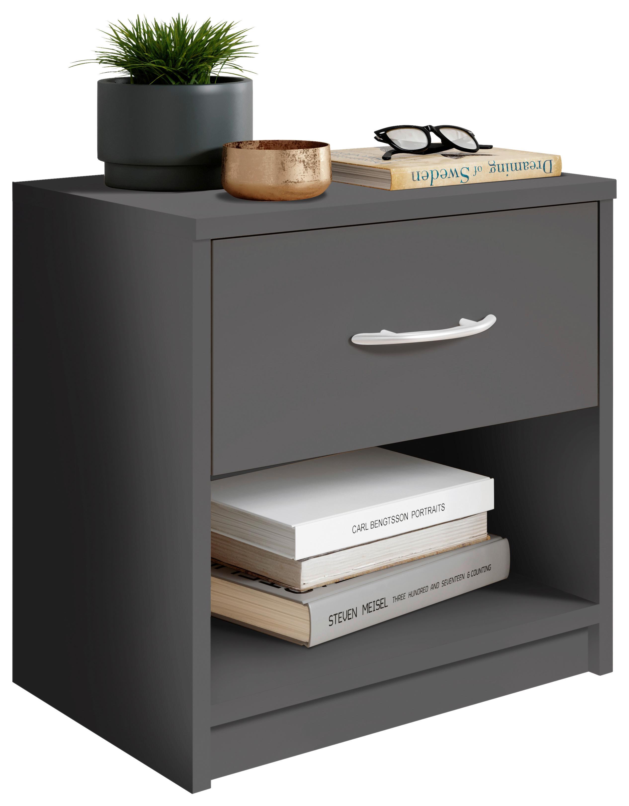 Nachtkästchen Fair Graphitfarben - Silberfarben/Graphitfarben, KONVENTIONELL, Holzwerkstoff/Kunststoff (39/41/28cm) - Based