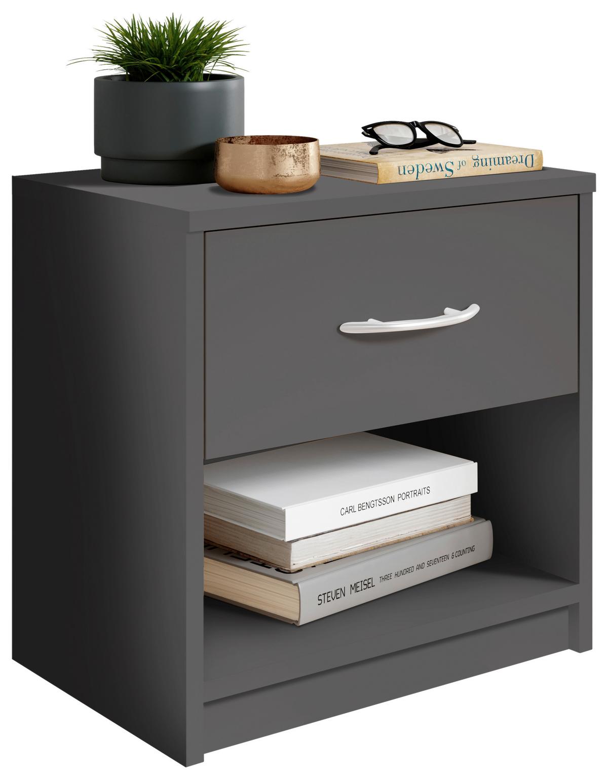 Nachtkästchen Fair Graphitfarben - Silberfarben/Graphitfarben, KONVENTIONELL, Holzwerkstoff/Kunststoff (39/41/28cm) - Based