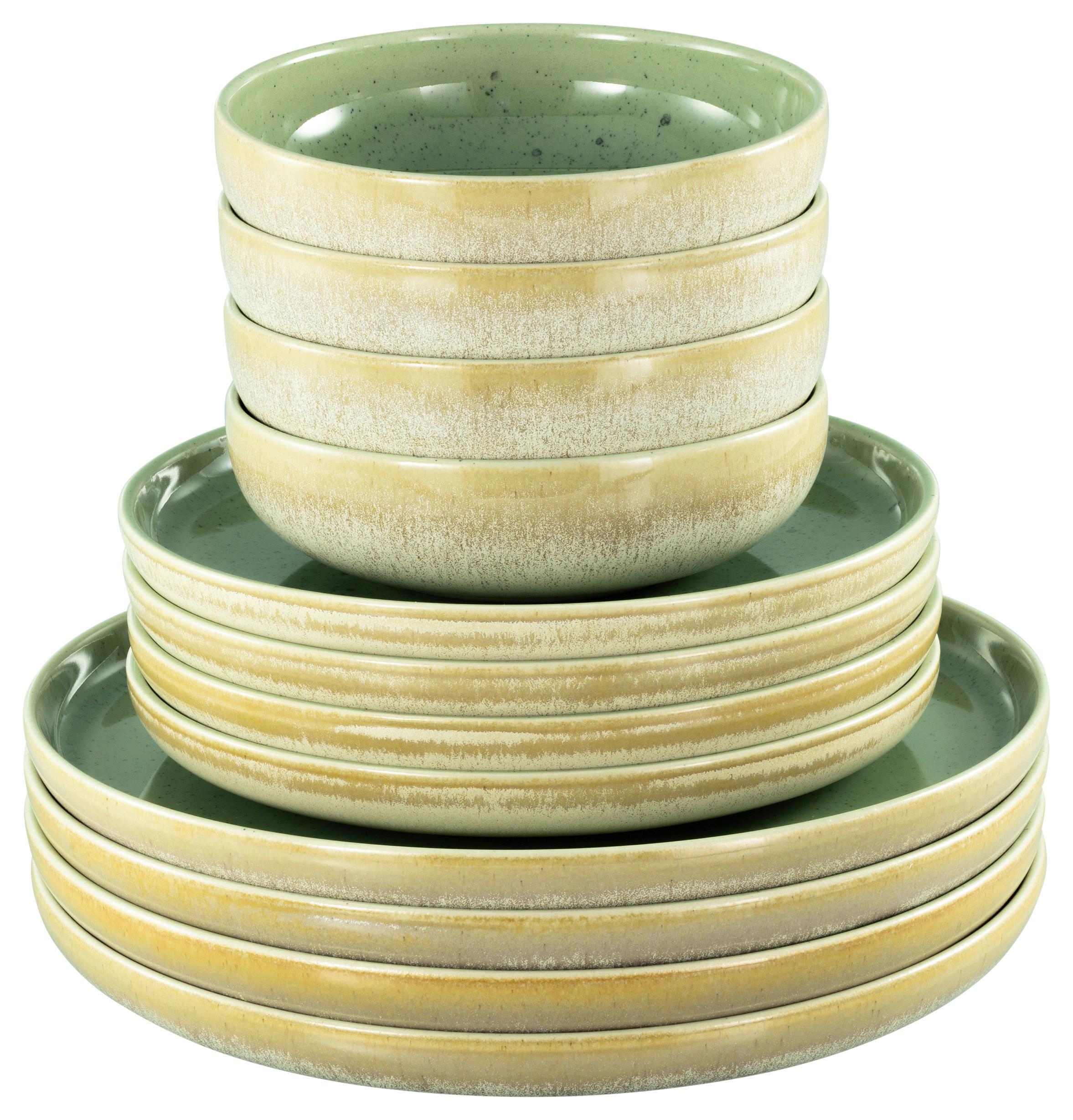 Jedilni Servis Romana, 12-Delni - krem barve/zelena, Design, keramika - Creatable