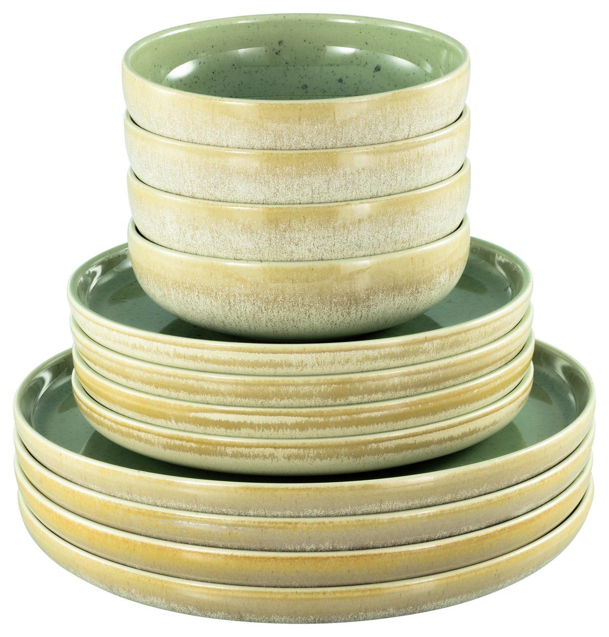 Jedilni Servis Romana, 12-Delni - krem barve/zelena, Design, keramika - Creatable