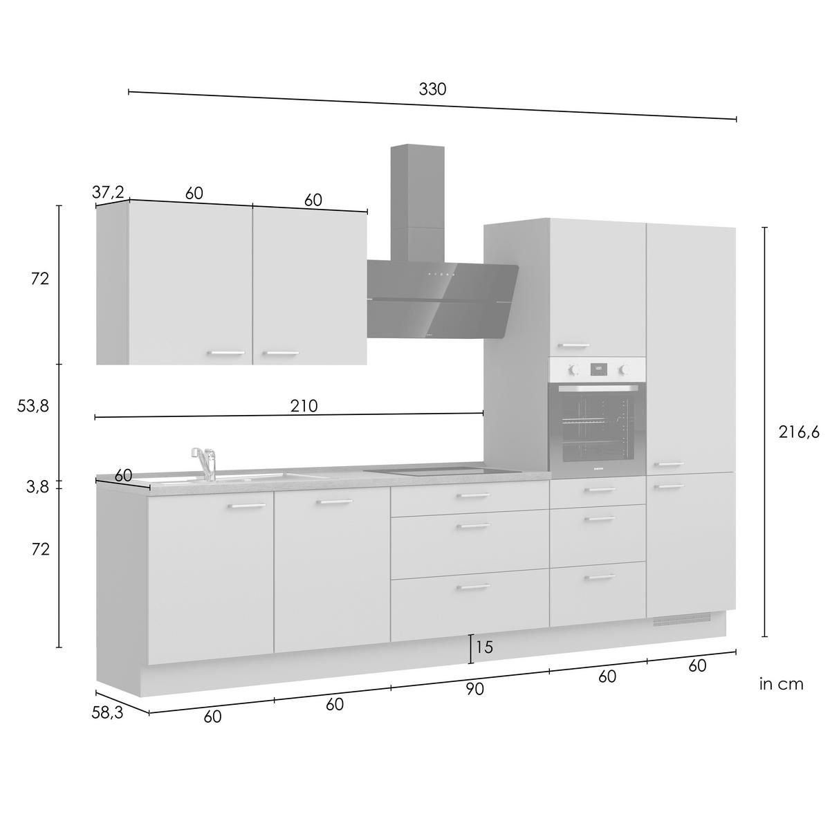 Küchenleerblock Senso High o. Geräte Olivgrün - Eichefarben/Schwarz, ROMANTIK / LANDHAUS, Holzwerkstoff/Metall (330cm) - Nobilia