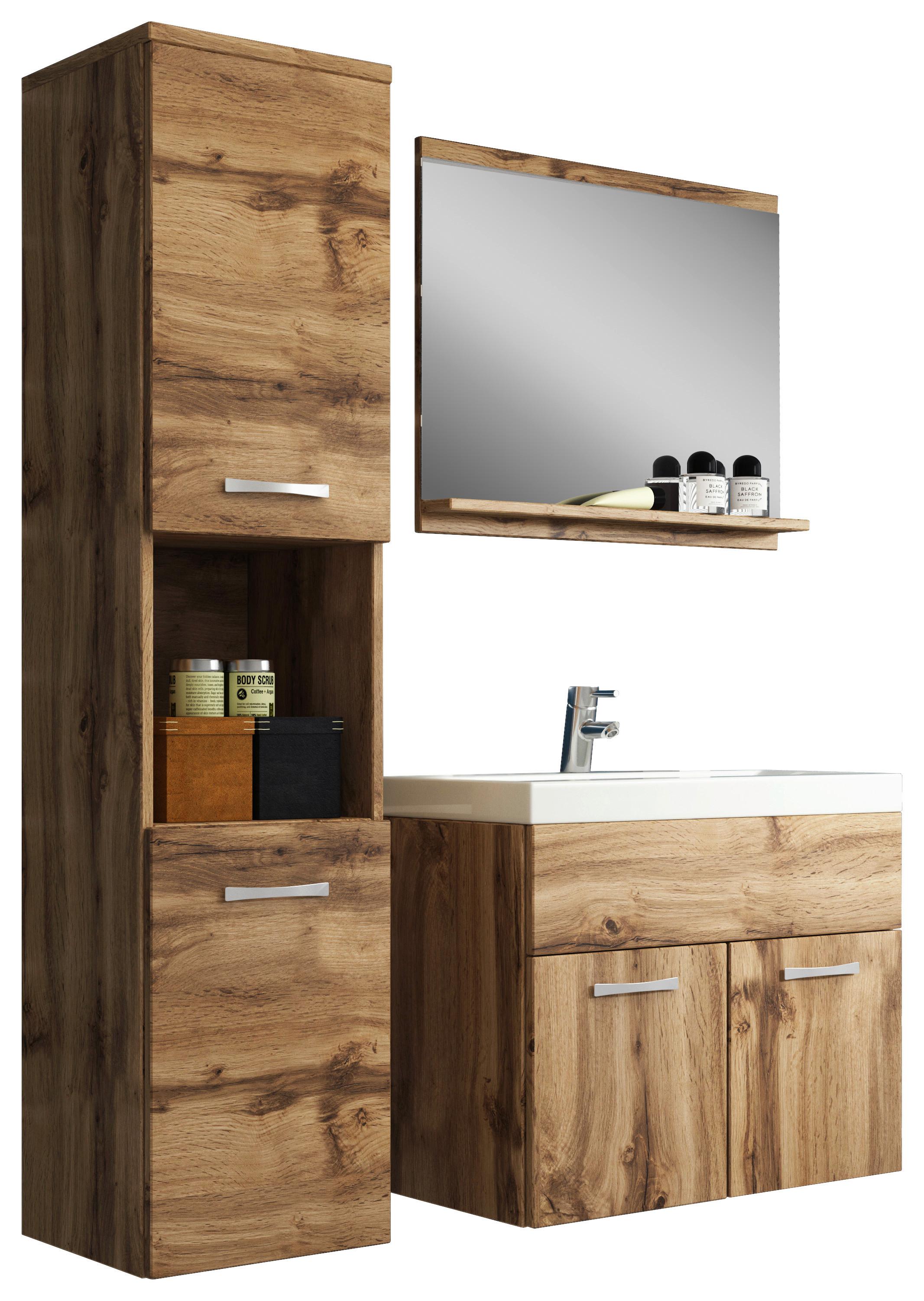 Badmöbel-Set 4-tlg. Montreal ca. 90 cm Eiche Wotan - Eiche Wotan/Weiß, LIFESTYLE, Holzwerkstoff/Metall (90cm) - P & B