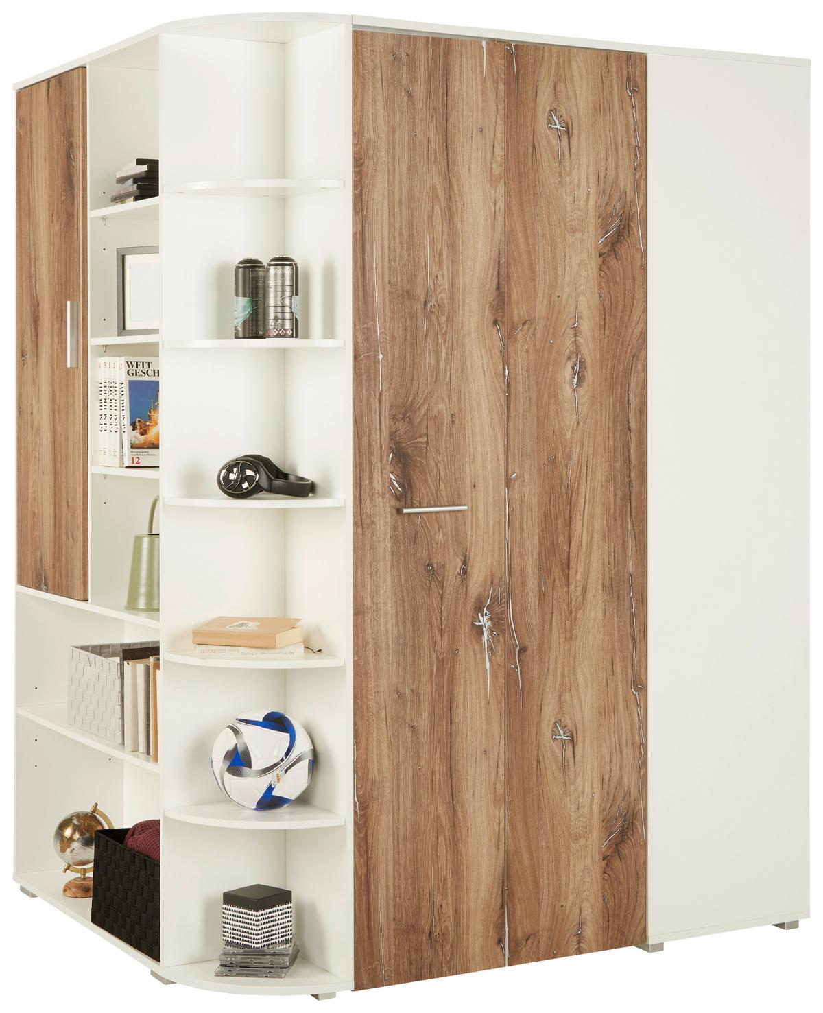 Eckschrank Young Eichefarben - Eichefarben/Alufarben, KONVENTIONELL, Holzwerkstoff/Kunststoff (124/198/148cm) - Mömax