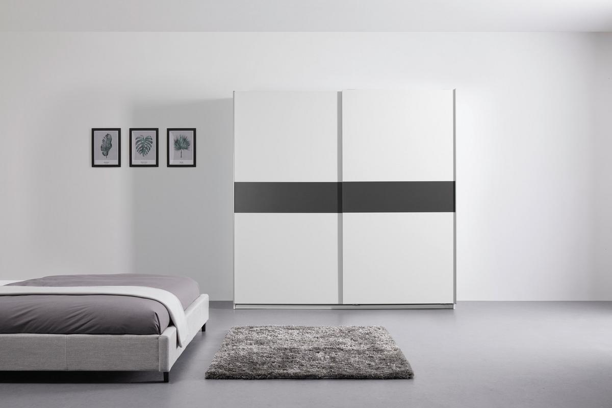 Schwebetürenschrank in Weiß/Graphitfarben - Weiss/Graphitfarben, Konventionell, Holzwerkstoff/Metall (215/209/57cm) - Based