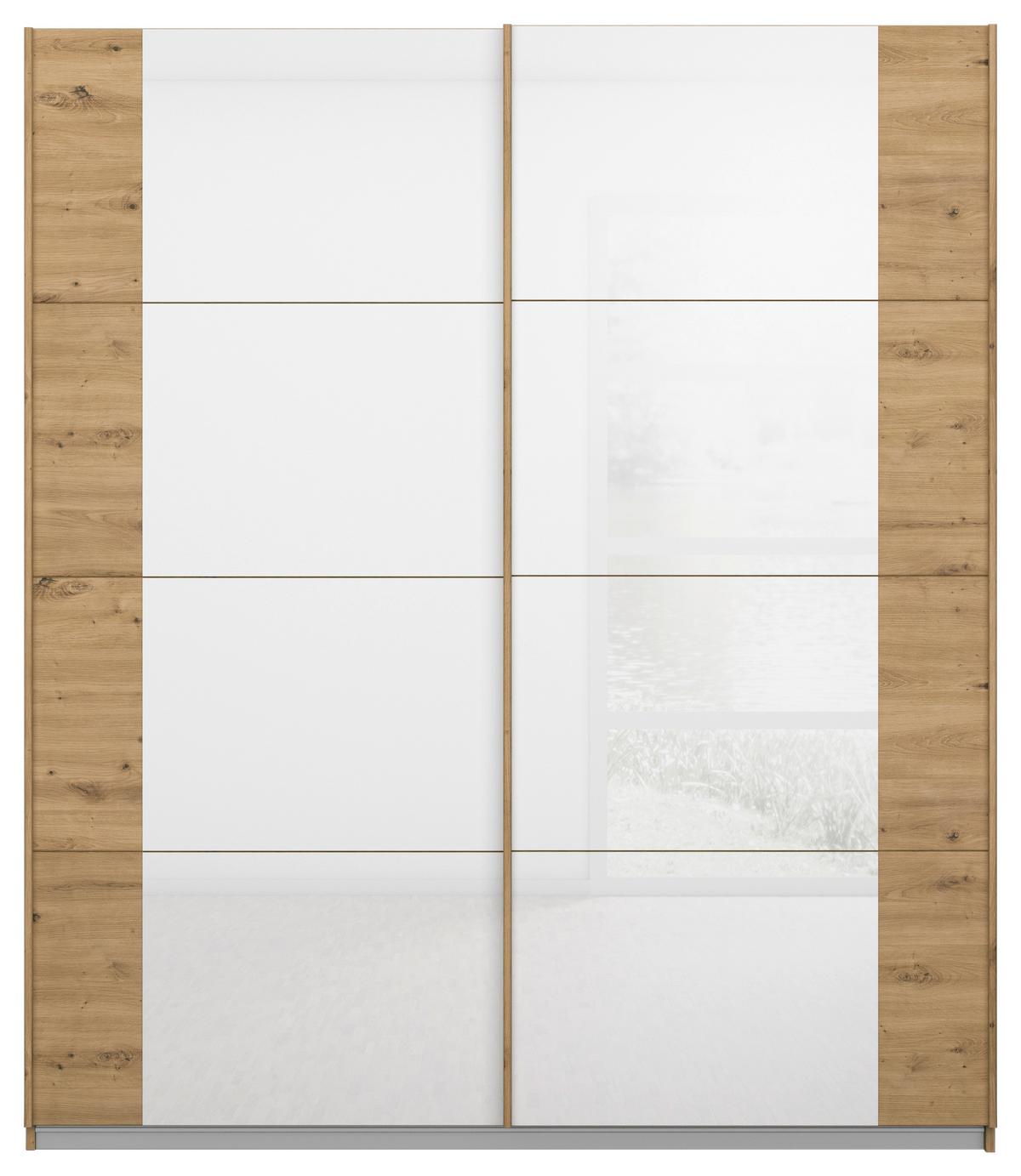 DULAP USI CULISANTE ARTEMIS - alb/stejar Artisan, Modern, sticlă/material pe bază de lemn (181/210/62cm) - Modern Living