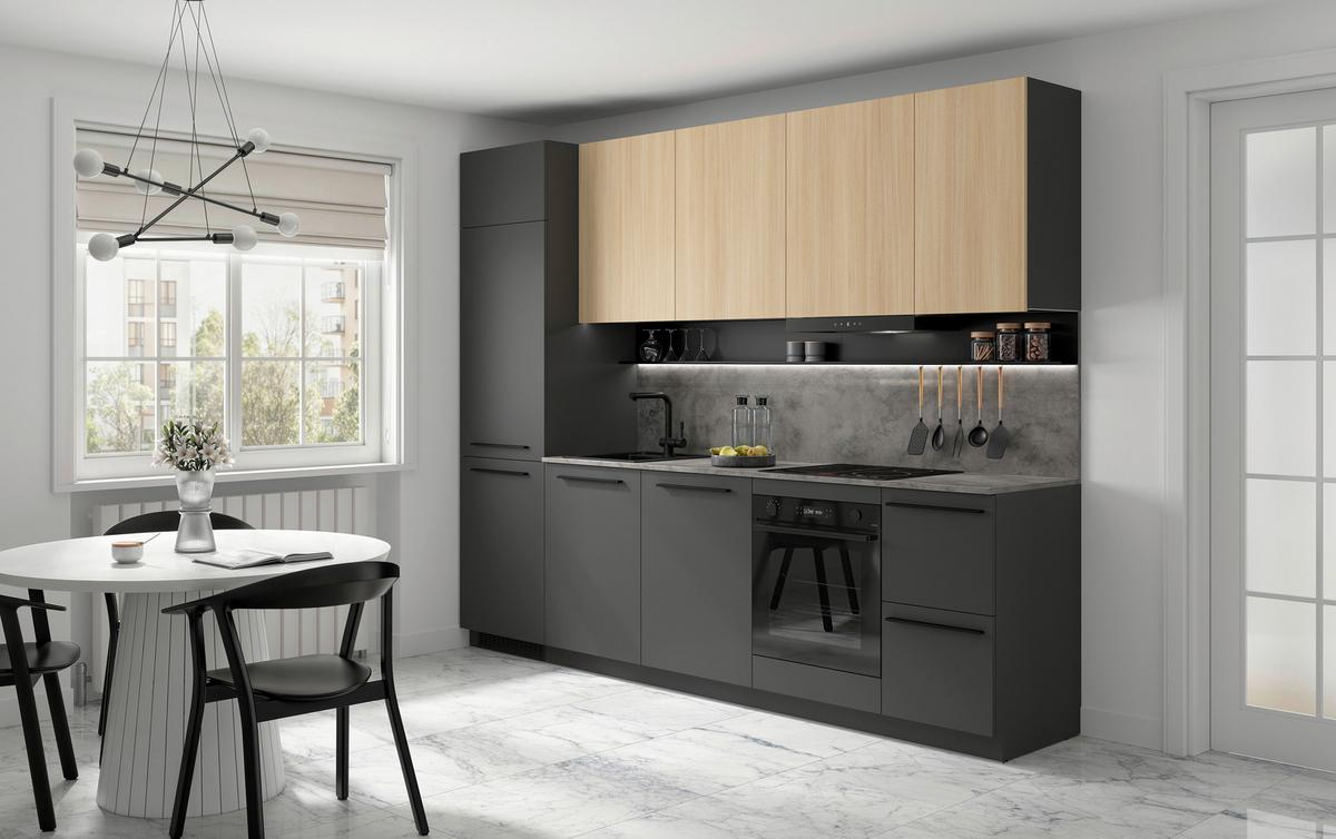 Küchenblock Milino o. E-Geräte Graphitgrau - Eichefarben/Graphitfarben, Basics, Holzwerkstoff/Kunststoff (285cm) - Visiona
