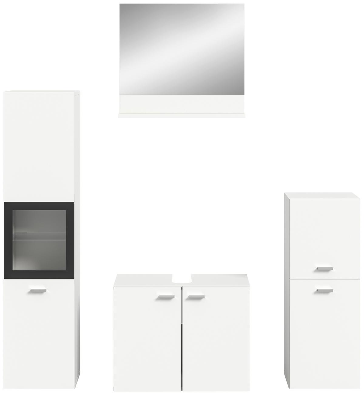 Badezimmer Boston 4-tlg. ca. 117 cm Weiß - Silberfarben/Weiß, MODERN, Glas/Holzwerkstoff (117cm) - MID.YOU