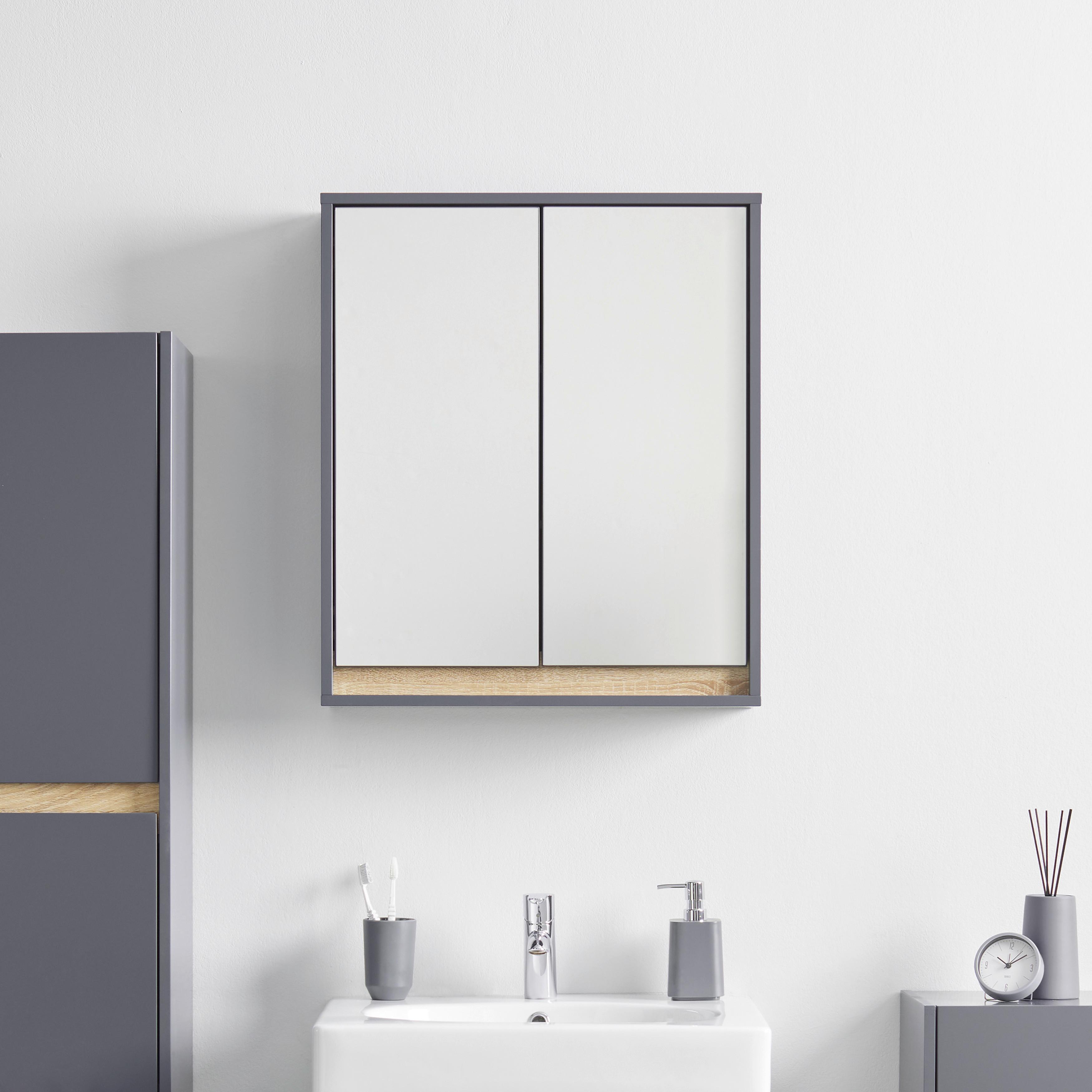 Hängeschrank "Massimo", dunkelgrau - Dunkelgrau/Silberfarben, MODERN, Glas (60/70/18cm) - Bessagi Home