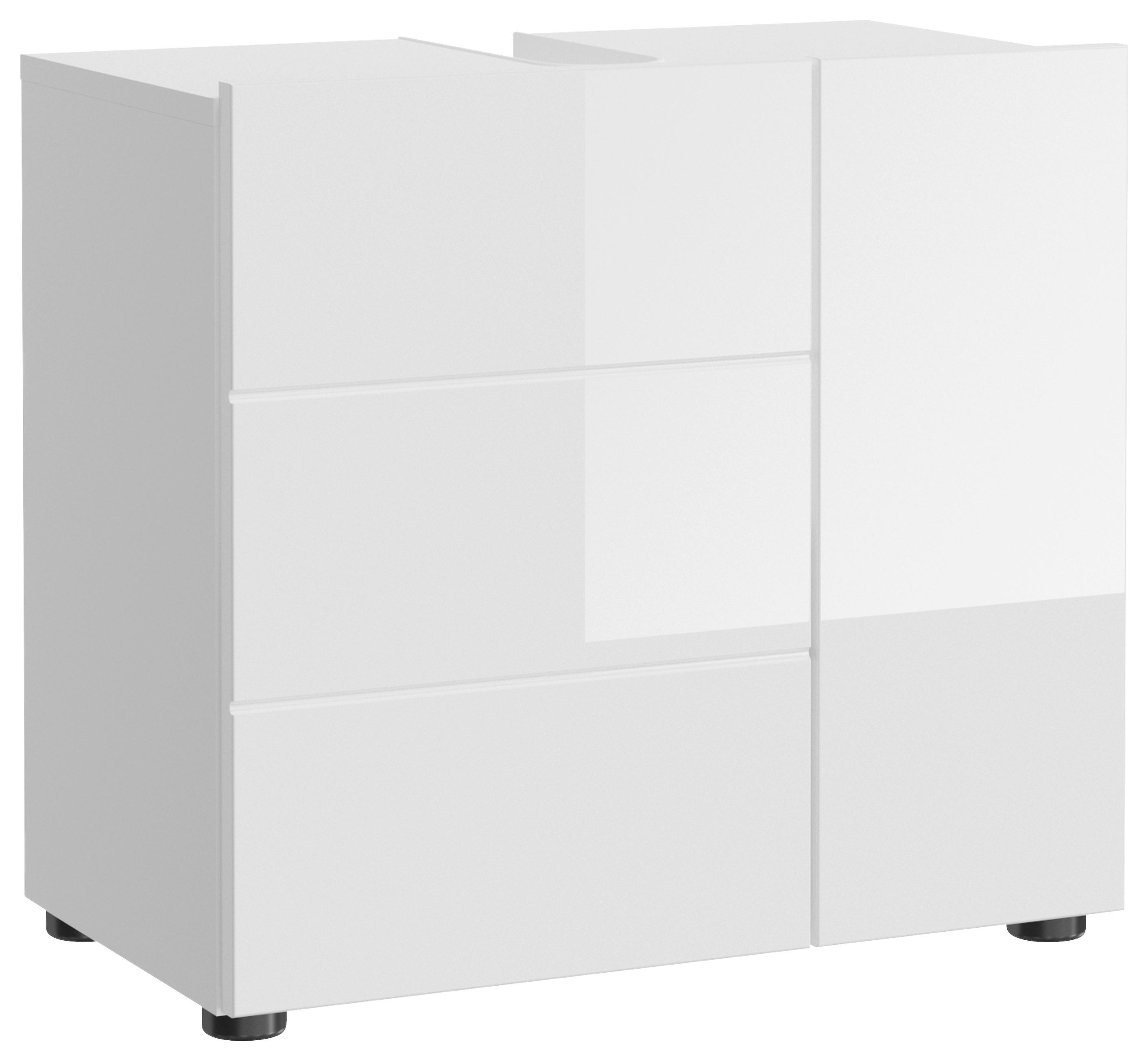 Waschbeckenunterschrank Vira ca. 60x56 cm Weiß hochglanz - Weiß Hochglanz/Schwarz, MODERN, Holzwerkstoff (60/56/34cm) - MID.YOU