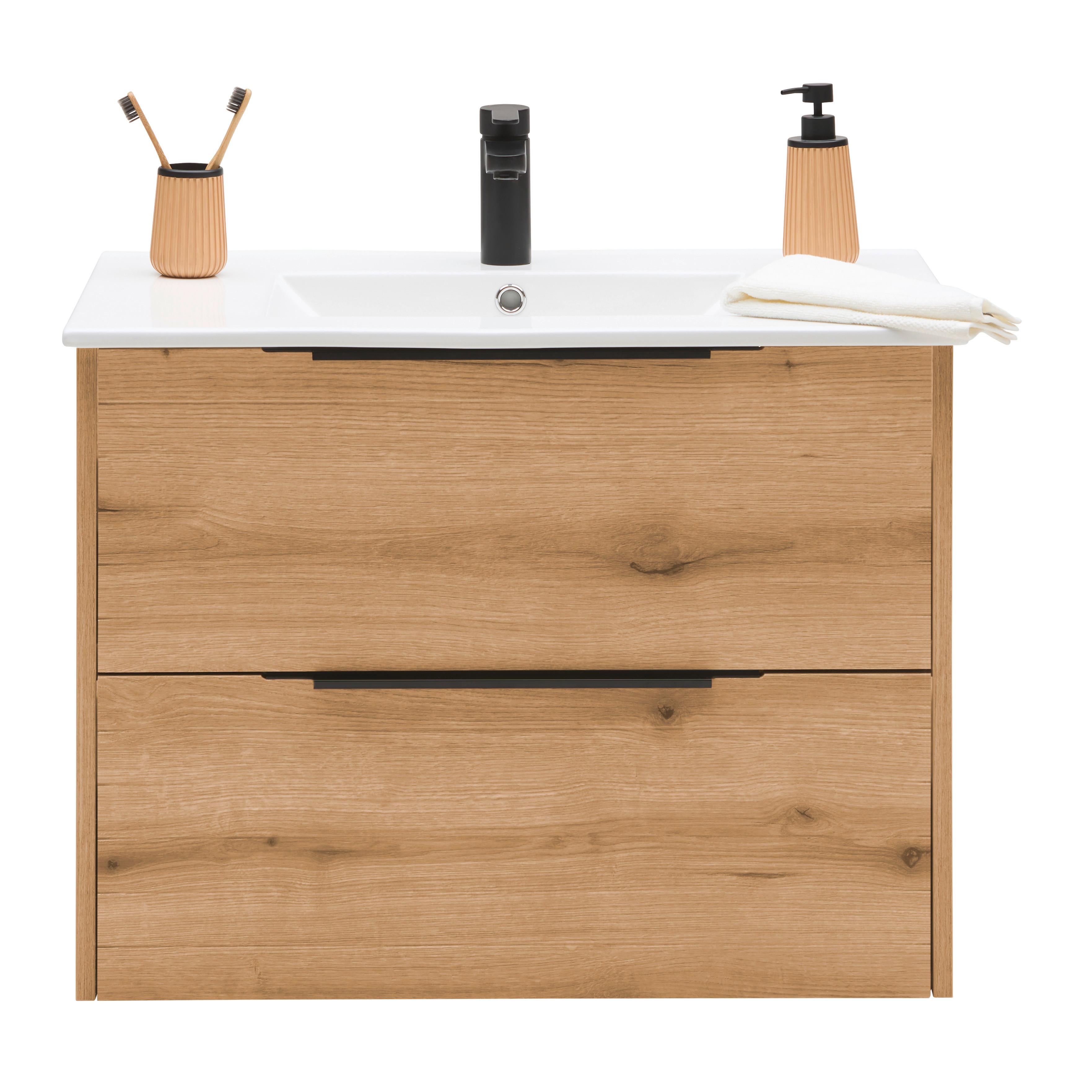 TVÄTTSTÄLL MED KOMMOD ARIS -EXKLUSIV- - svart/ekfärgad, Modern, metall/trämaterial (80/60/45cm) - Mömax