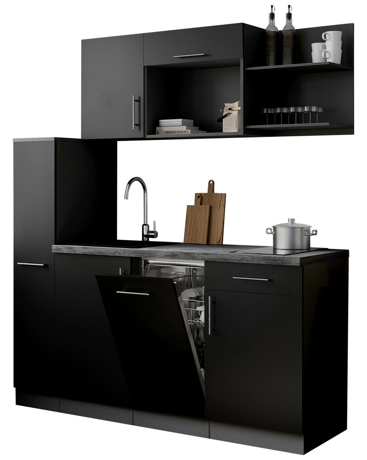 Küchenblock Oliver m. Geräten Schwarz - Schwarz/Grau, Trend, Holzwerkstoff/Metall (175cm) - Respekta