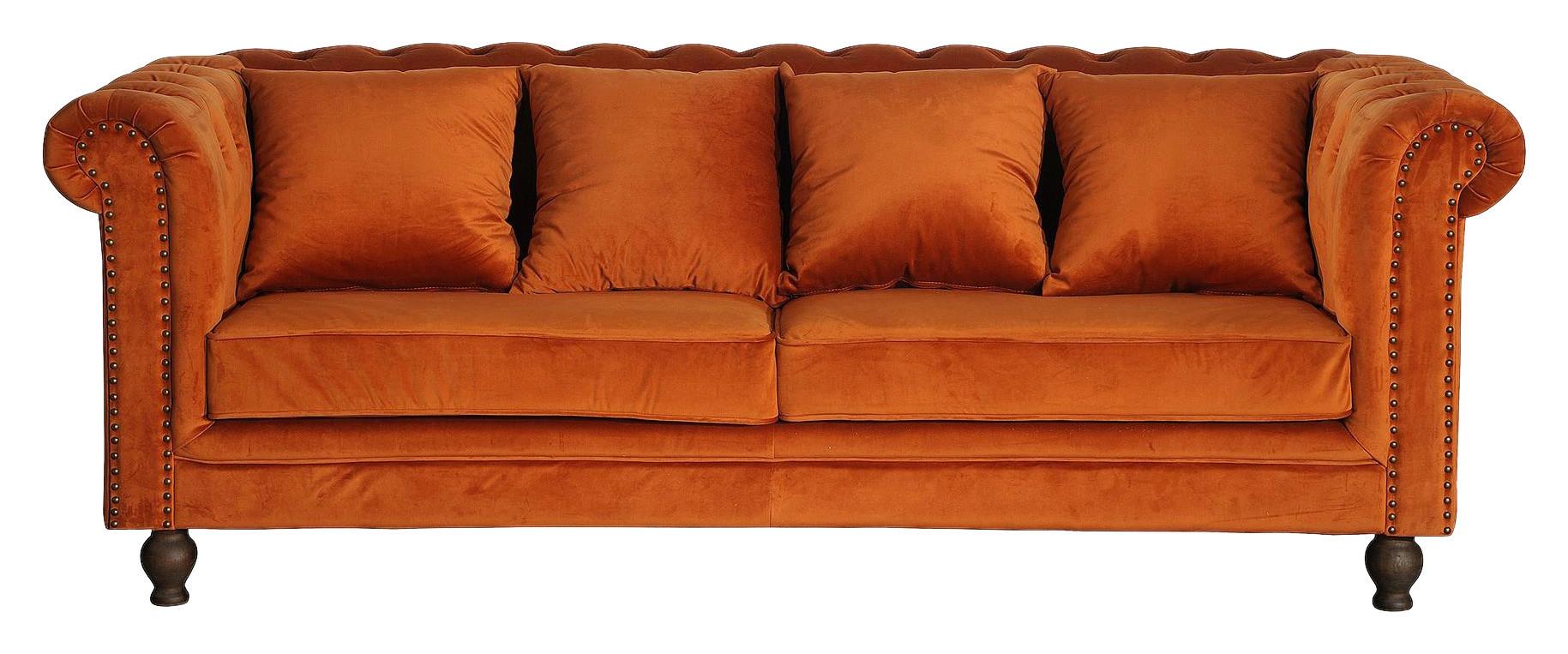 CHESTERFIELD-SOFA VELVET - Dunkelorange, Design, Holz/Textil (217/80/88cm) - Livetastic