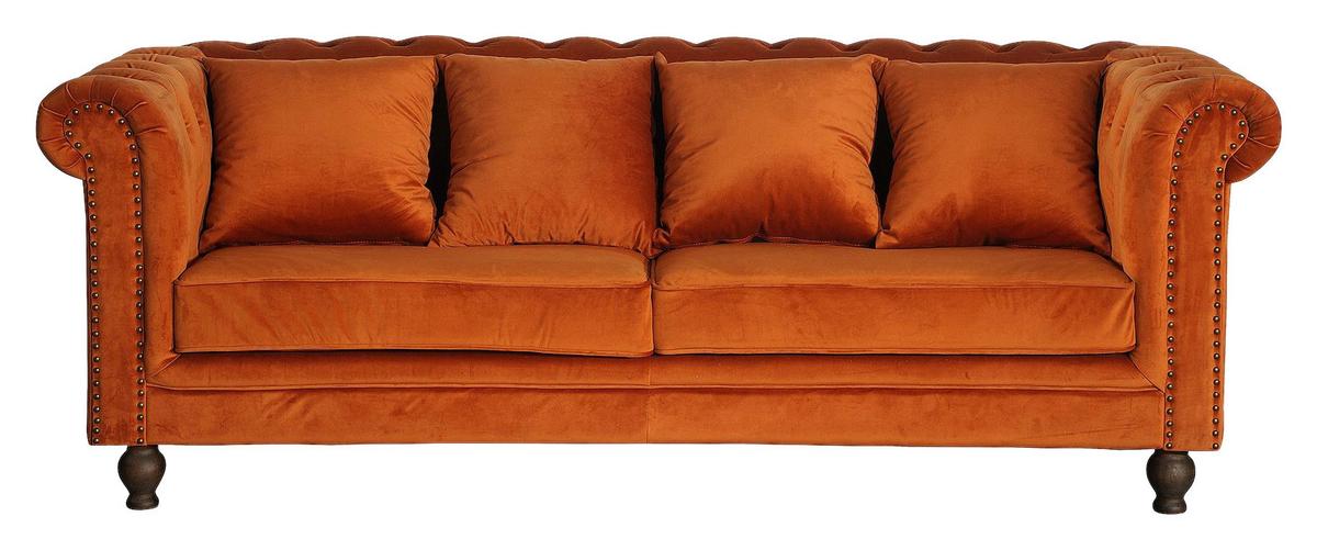 CHESTERFIELD-SOFA VELVET - Dunkelorange, Design, Holz/Textil (217/80/88cm) - Livetastic