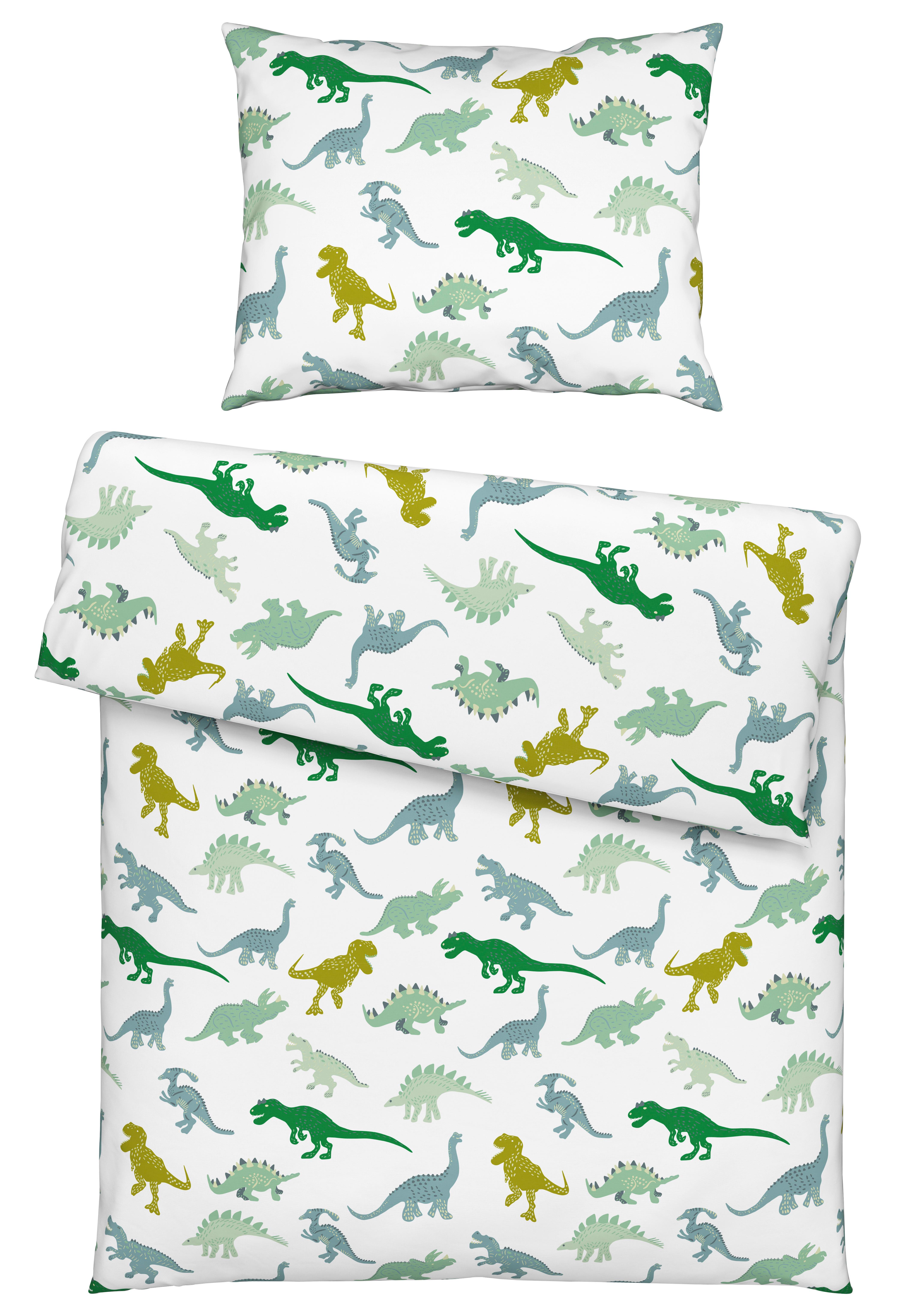 Dječja Posteljina Dino 140x200/60x80cm - bijela/zelena, tekstil (140/200cm) - Mömax