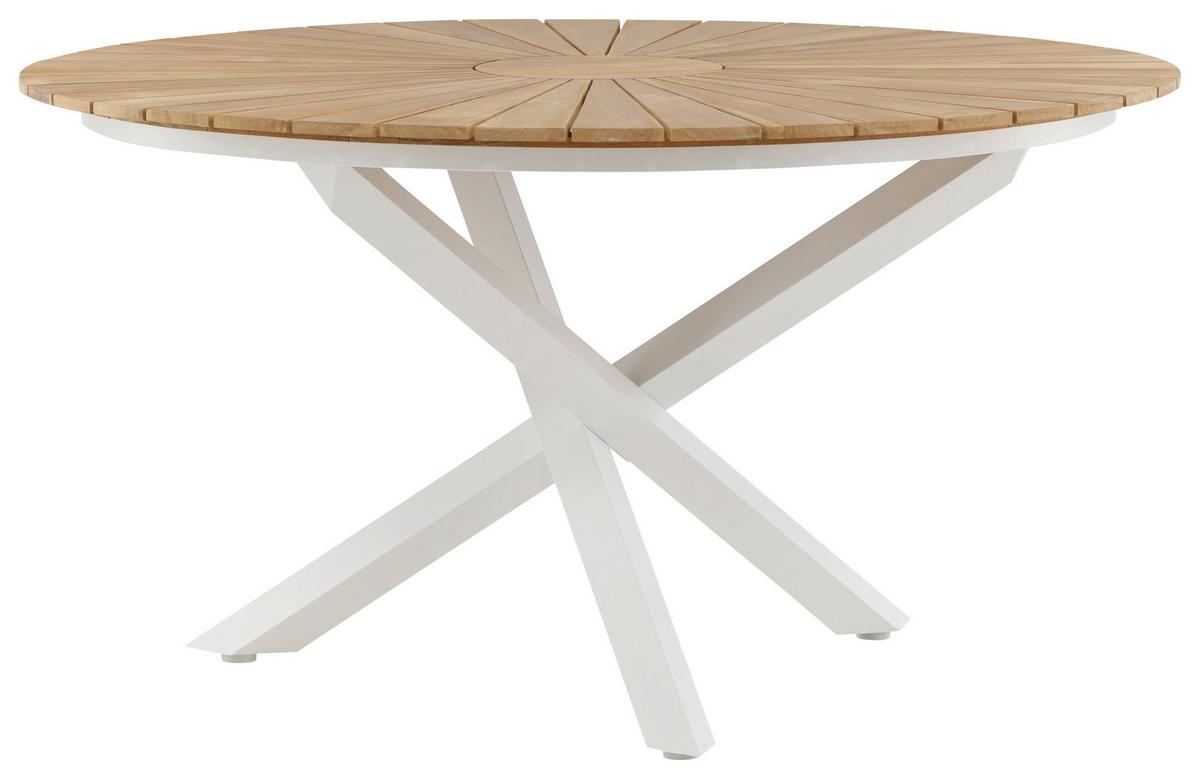Gartentisch Mexico ca. 140x75 cm Alu Weiß/Teak - Weiß/Teakfarben, KONVENTIONELL, Holz/Metall (140/140/75cm) - Gardenson