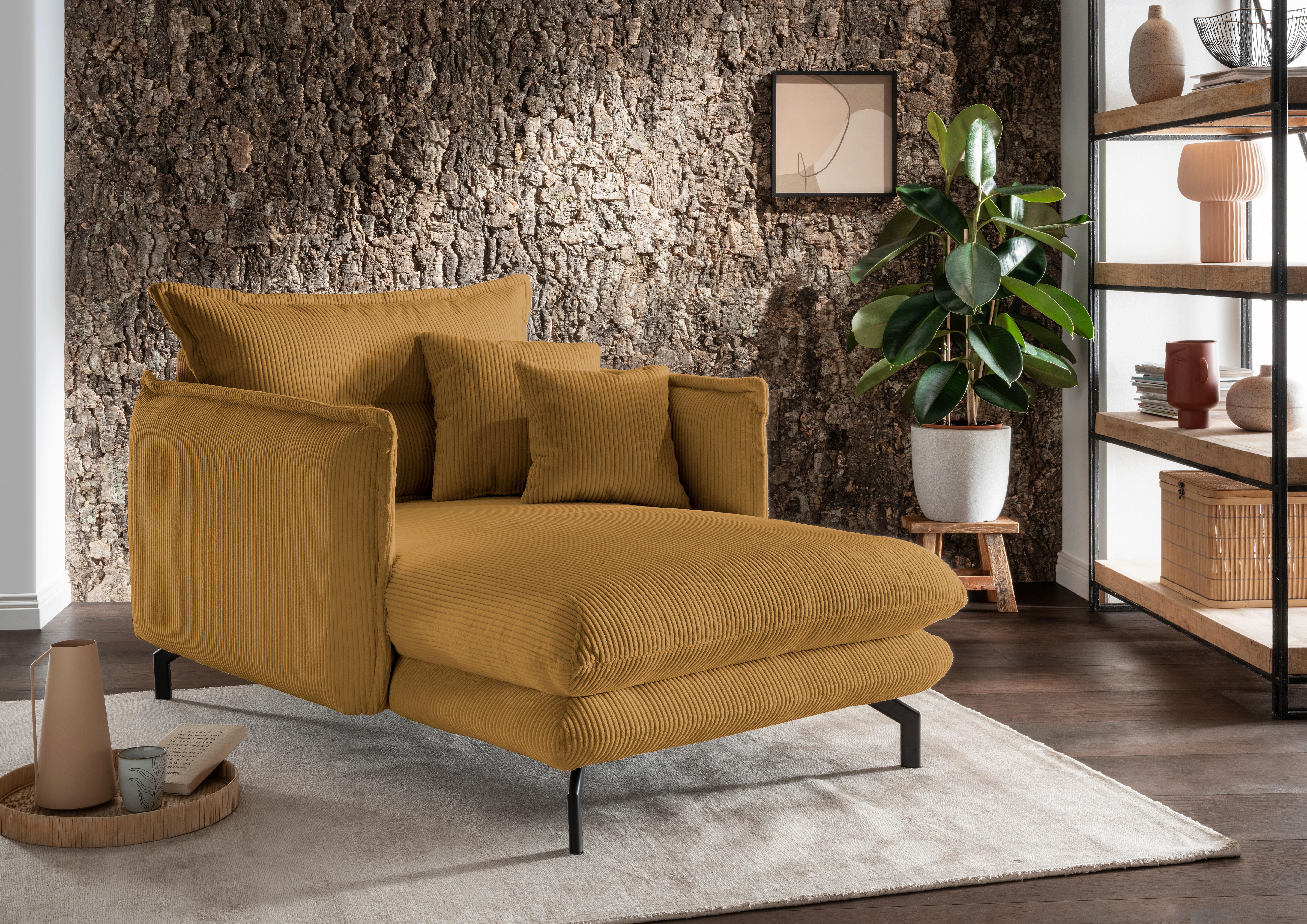 Relaxsessel Lava Goldfarben Cord - Goldfarben/Schwarz, MODERN, Textil/Metall (111/101/167cm) - Livetastic