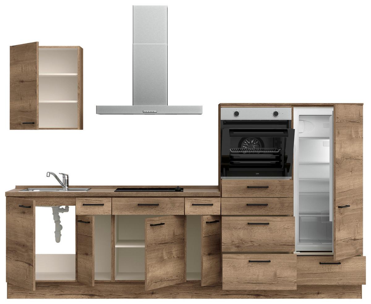 Küchenleerblock Structura Low o. Geräte Eiche dunkel - Eiche dunkel/Schwarz, MODERN, Holzwerkstoff/Metall (300cm) - Nobilia
