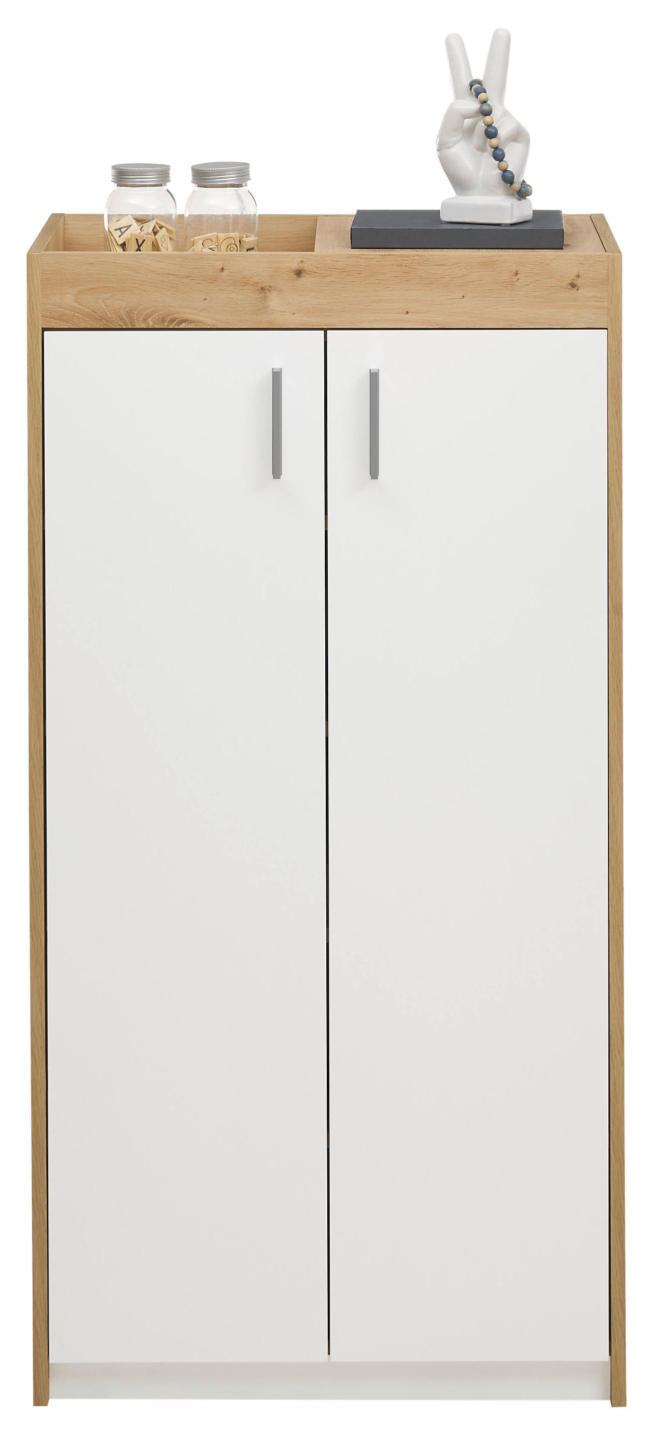 Schuhschrank Paris in Weiß/Eichefarben - Silberfarben/Weiß, MODERN, Holzwerkstoff/Kunststoff (64/126/38cm) - Modern Living