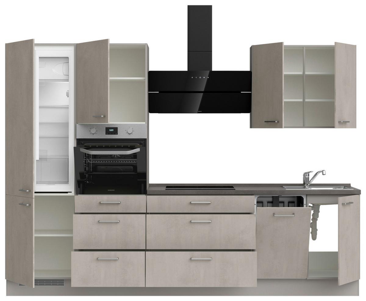 Küchenblock Riva High m. Geräten Grau - Schieferfarben/Edelstahlfarben, MODERN, Holzwerkstoff/Metall (300cm) - Nobilia