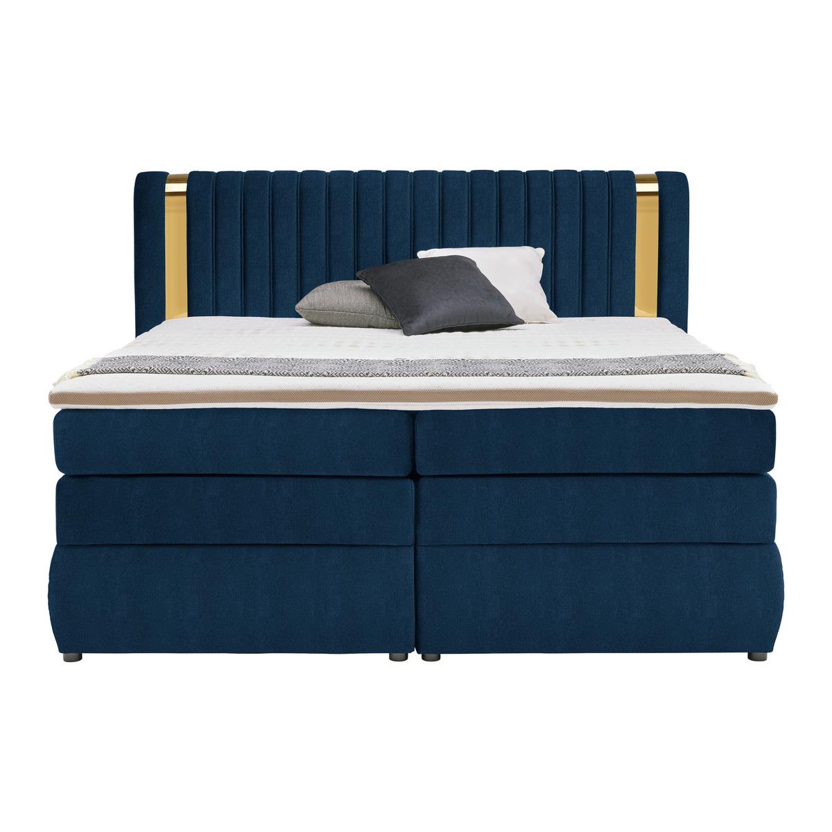 Boxspringbett Minola Gold Royalblau ca. 160x200cm - Royalblau/Schwarz, KONVENTIONELL, Kunststoff/Textil (160/200cm) - Premium Living
