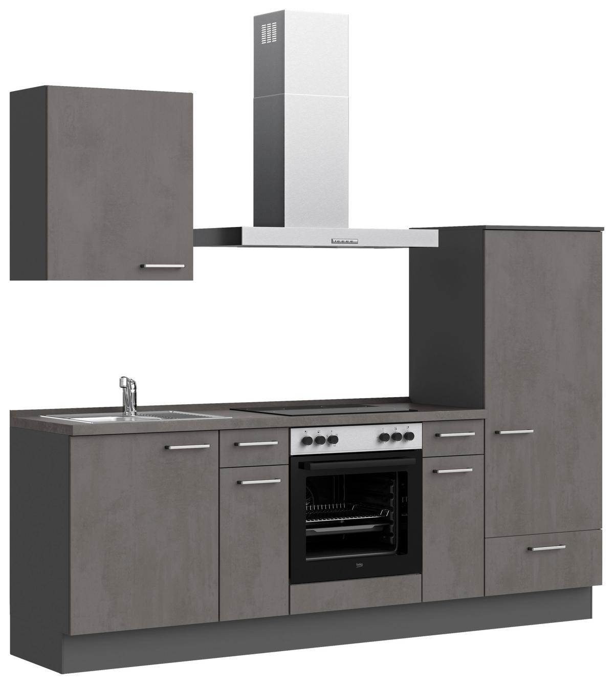 Küchenblock Riva Low m. Geräten Schieferfarben - Schieferfarben/Edelstahlfarben, MODERN, Holzwerkstoff/Metall (240cm) - Nobilia