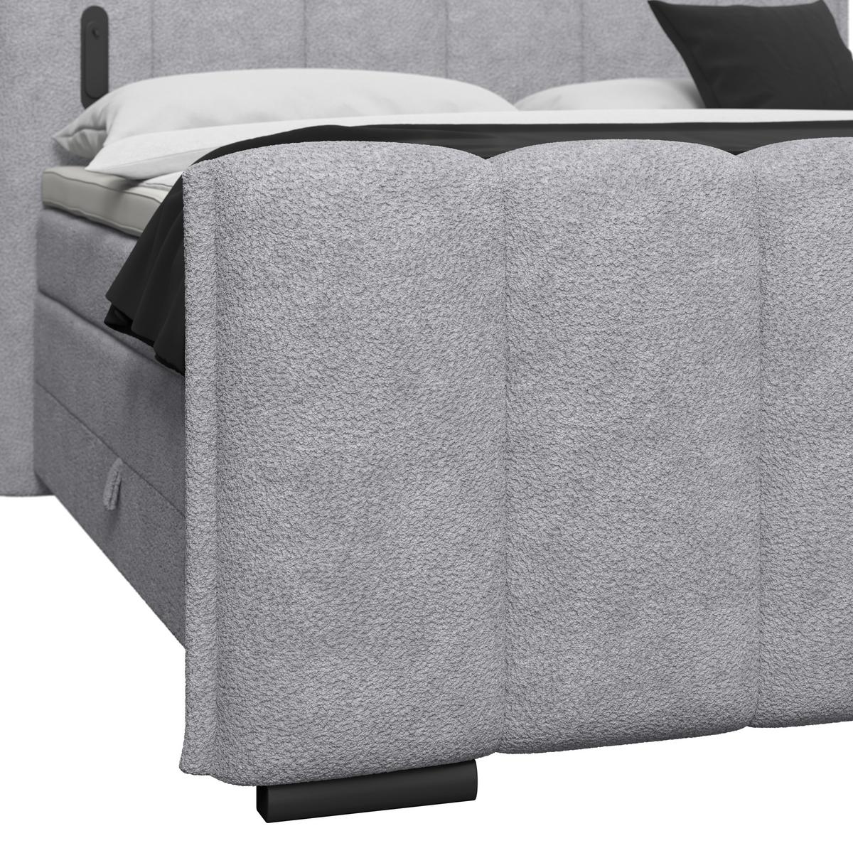 Boxspring Krevet Elysia - svijetlo siva/crna, Trend, drvni materijal/drvo (160/200cm) - Premium Living