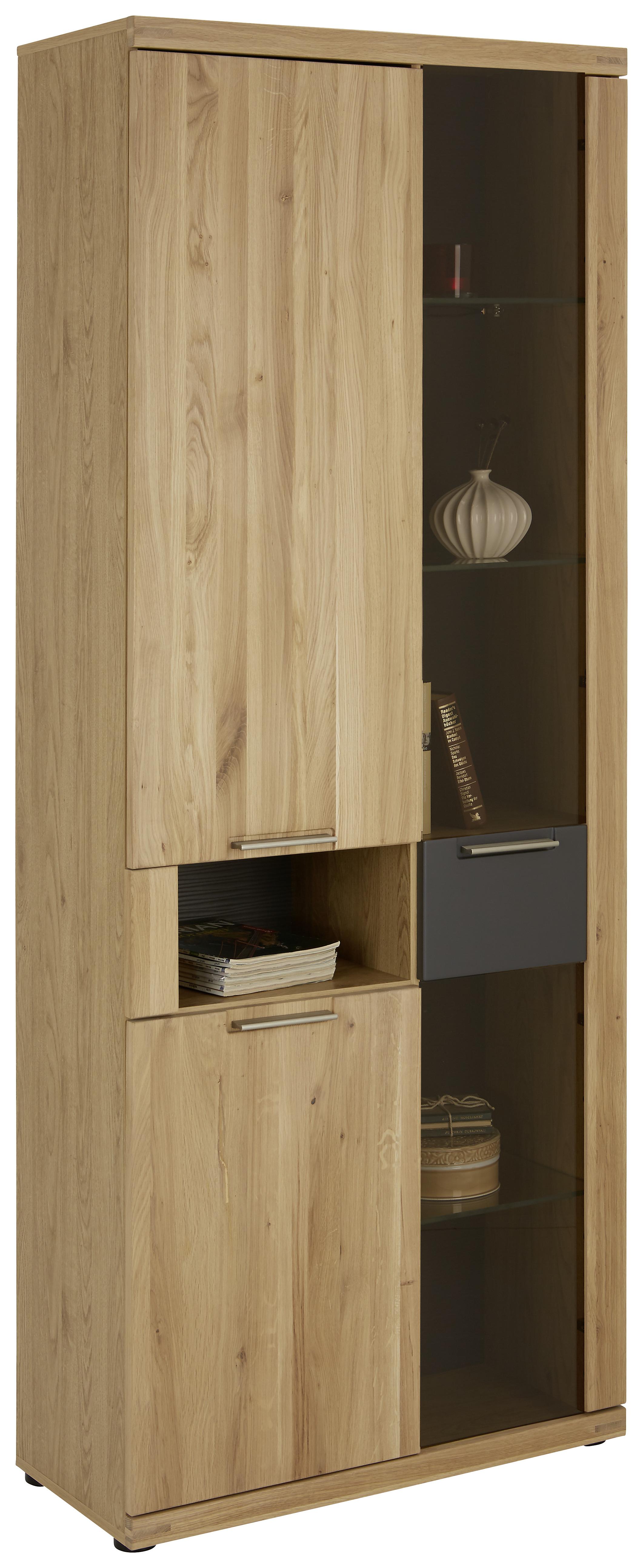 Vitrine in Eichefarben - Eichefarben/Graphitfarben, KONVENTIONELL, Glas/Holz (199cm) - Zandiara