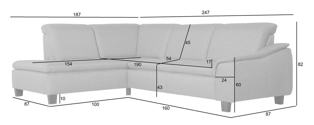ECKSOFA AARON - Nussbaumfarben/Hellgrau, Design, Holz/Textil (187/247cm) - Max Winzer