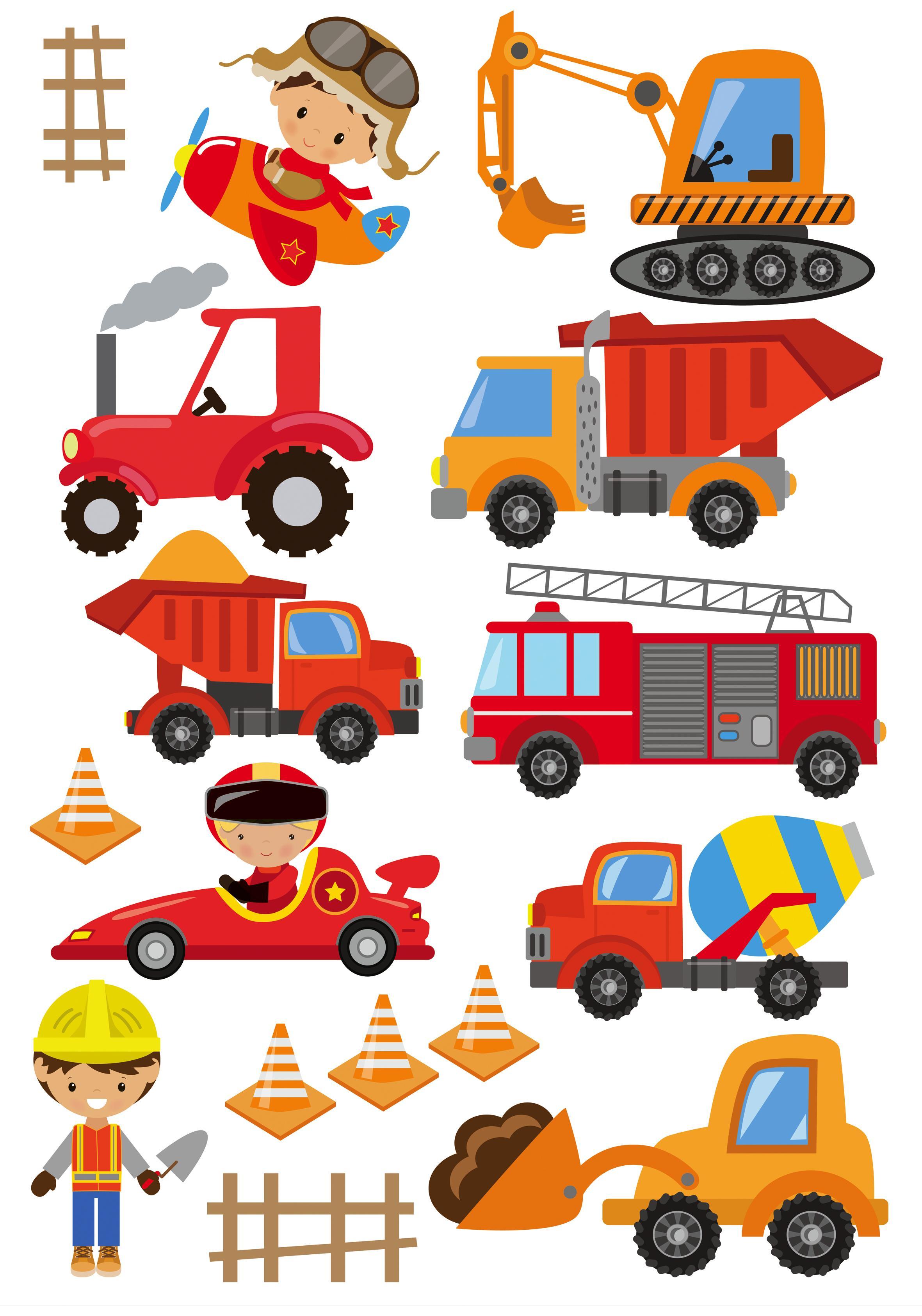 Dekosticker Fahrzeuge Bunt - Gelb/Rot, Kunststoff (50/70/0,35cm)