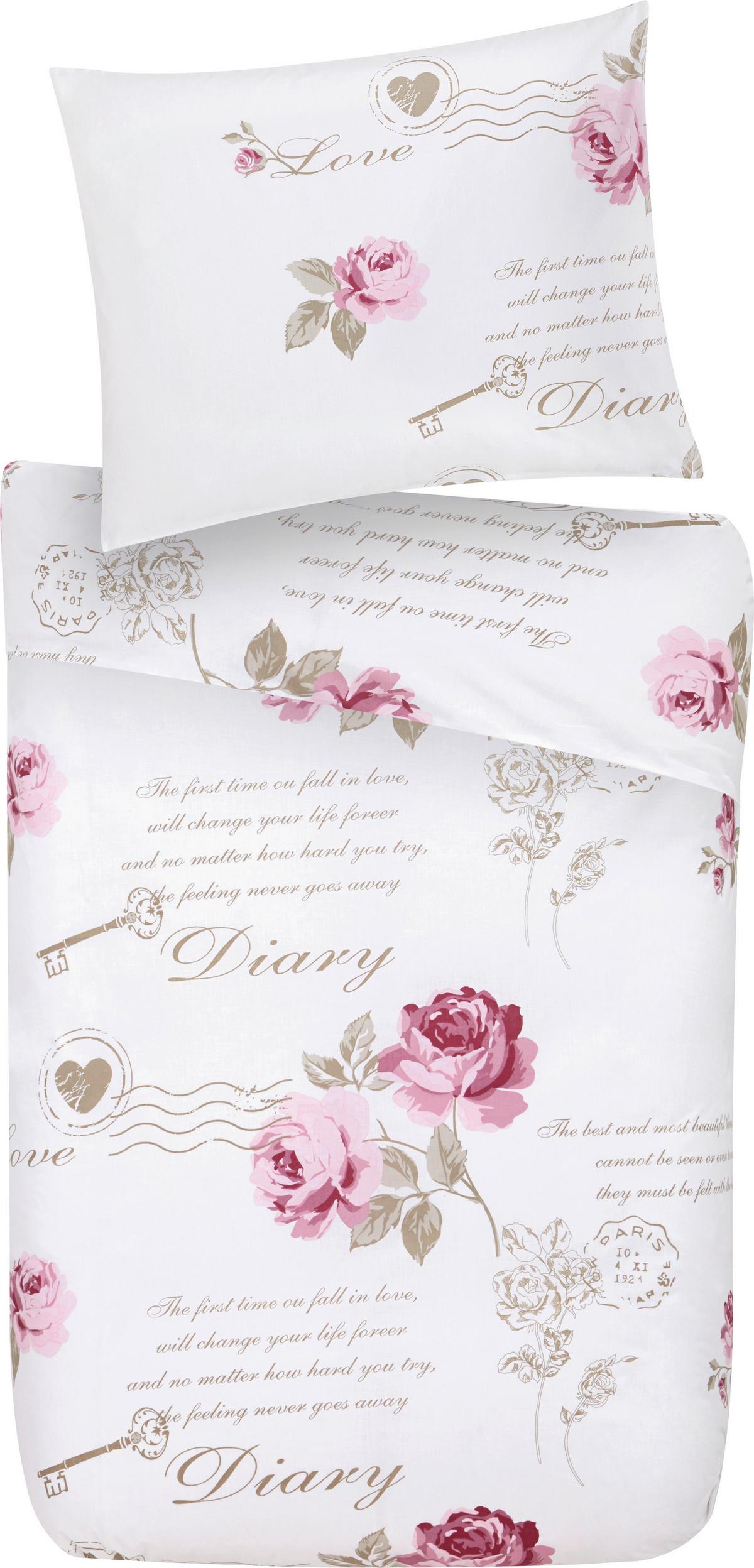 Bettwäsche Diary Rose ca. 140x200cm - Weiß, ROMANTIK / LANDHAUS, Textil (140/200cm) - Modern Living