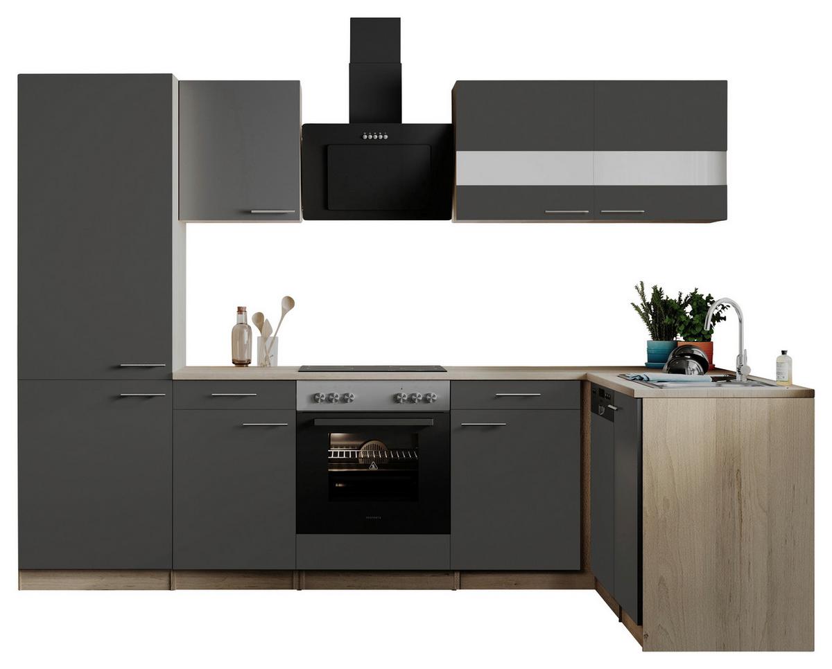 Eckküche Merle o. Geräte ca. 280x172cm Grau - Edelstahlfarben/Eichefarben, Basics, Holzwerkstoff/Metall (280/172cm) - Respekta