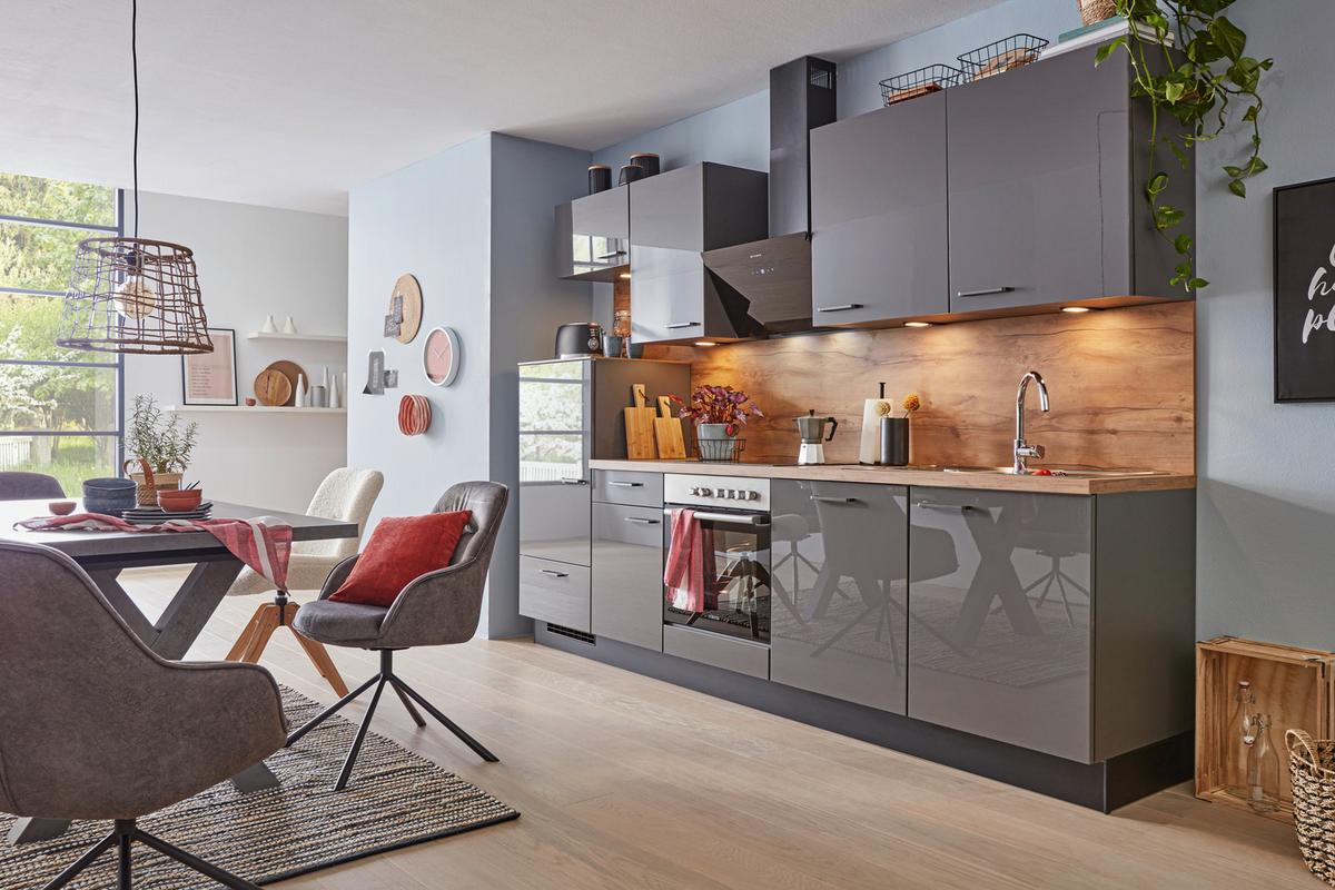 Küchenblock inkl. 4 E-Geräte Flash Schiefergrau - Anthrazit/Titanfarben, MODERN, Holzwerkstoff/Metall (290cm) - Nobilia