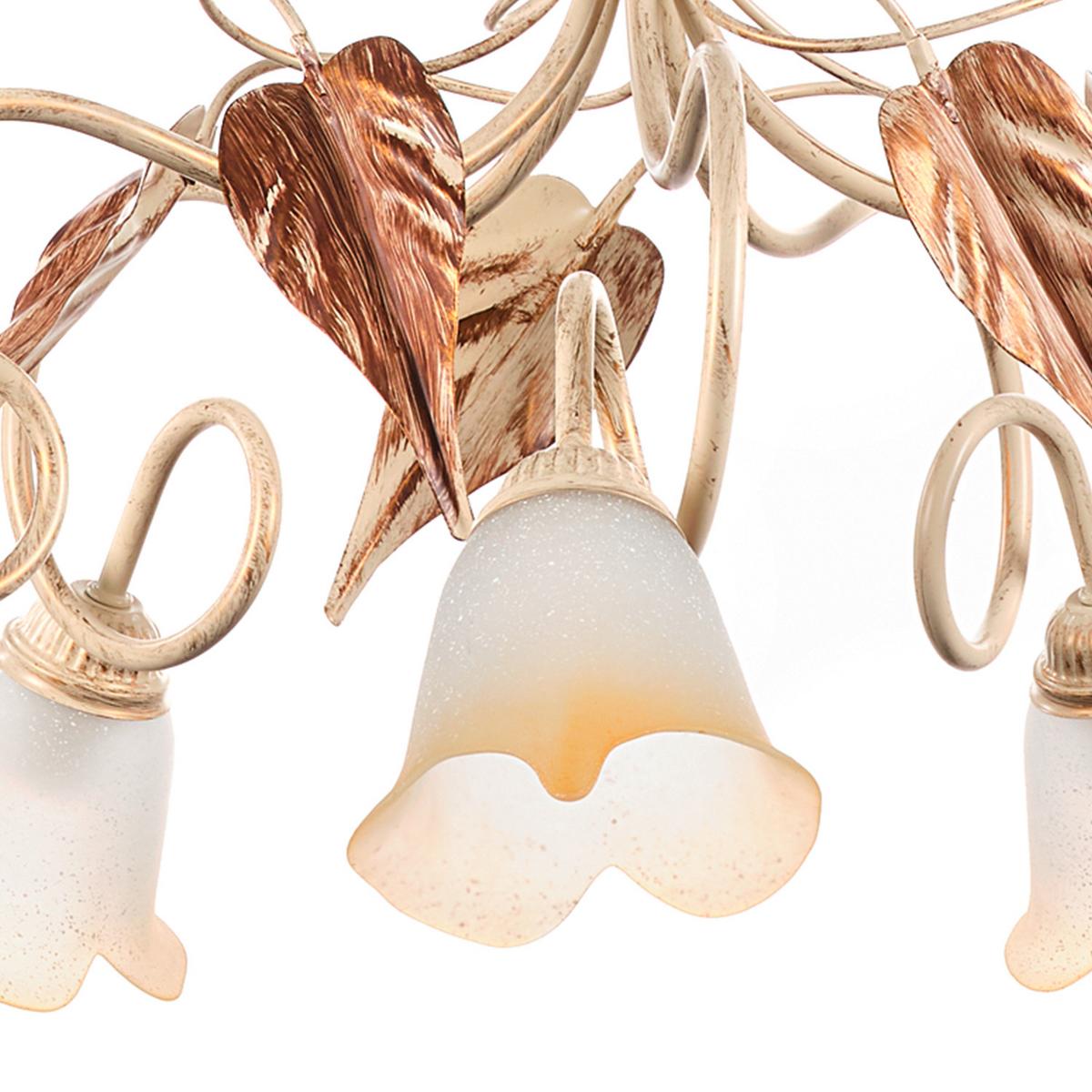 Kronleuchter Vanda Weiß/Beige max. 6 Watt - Beige/Weiß, Natur, Glas/Metall (90/90/130cm)