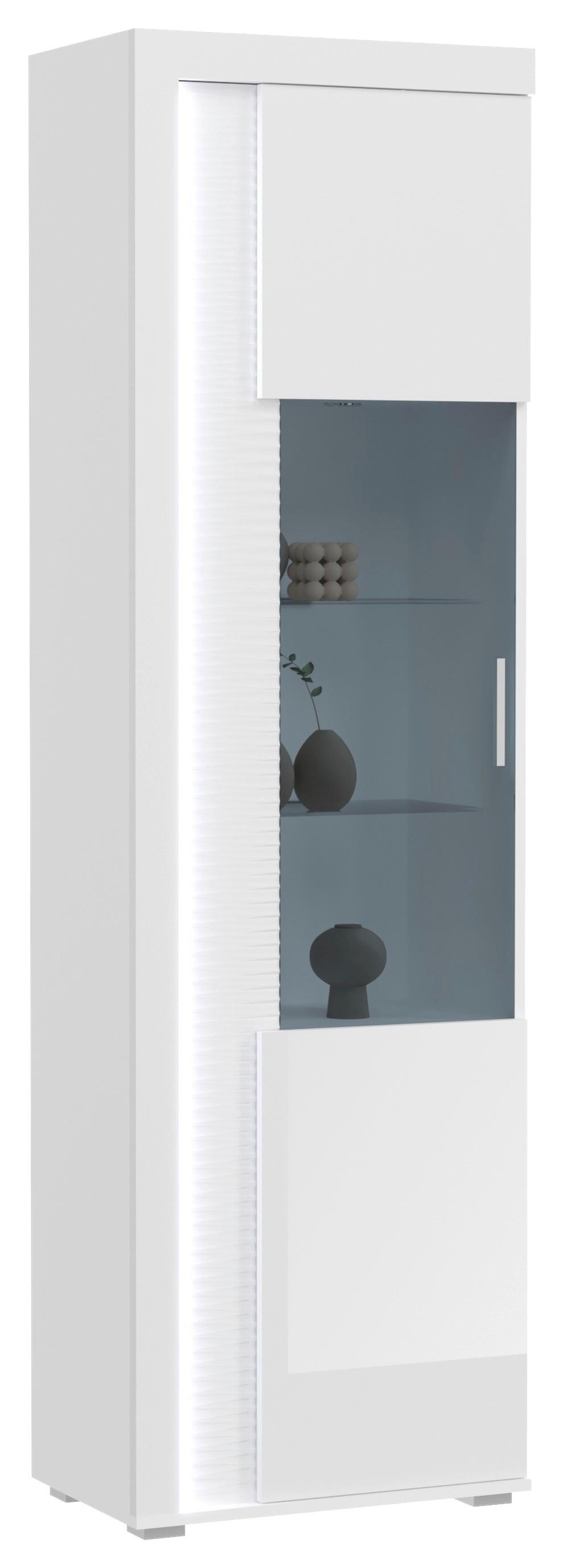 Vitrine Skylight ca. 60x202 cm Weiß hochglanz - Weiß Hochglanz/Silberfarben, Design, Holzwerkstoff/Kunststoff (60/202/37cm) - MID.YOU