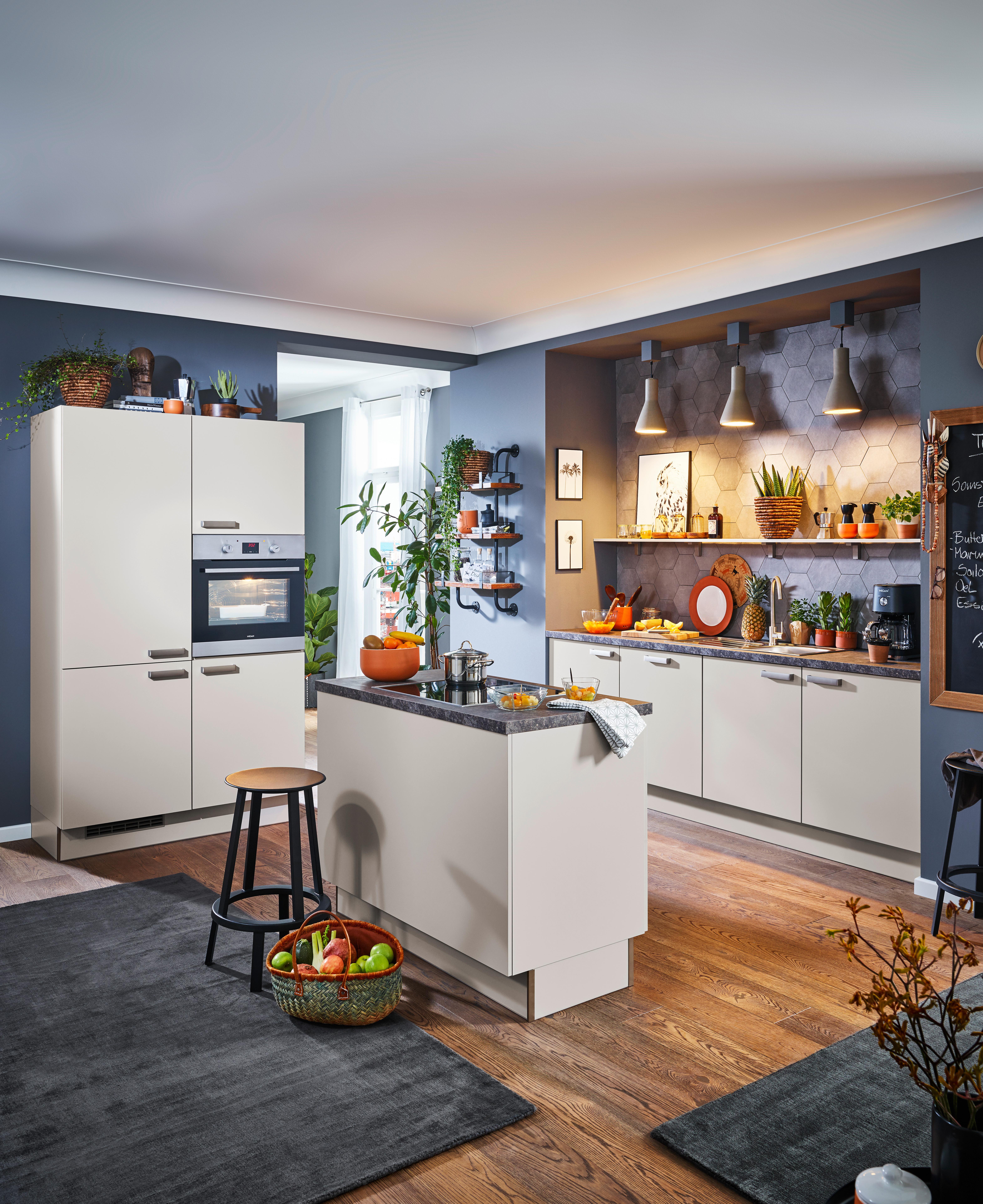 Einbauküche PN 80 in Kaschmirgrau - Kaschmir/Edelstahlfarben, MODERN, Holzwerkstoff/Metall (2x 120/240cm) - Pino