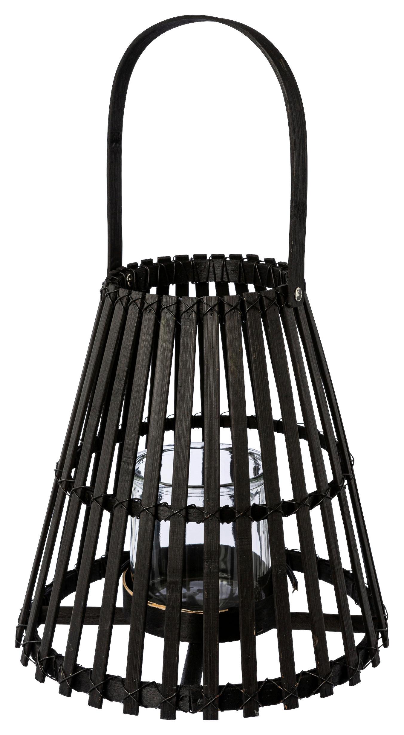 Lámpás Bambus - fekete, Basics, Üveg/természetes anyagok (26/26cm)