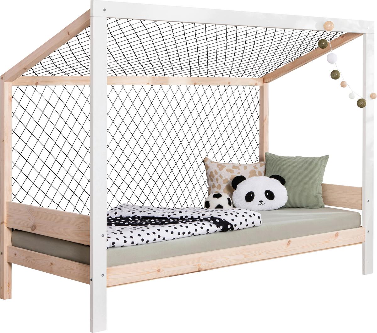 Bodenbett Fußball Holz ca. 90x200 cm Weiß/Kiefer - Naturfarben/Weiß, MODERN, Holz/Textil (90/200cm) - MID.YOU