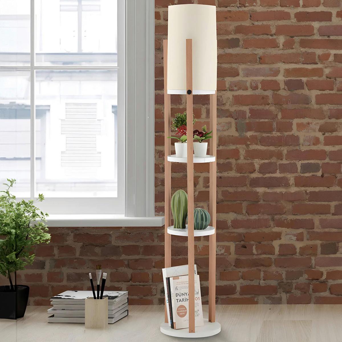 LAMPA STOJĄCA CIRCLE NORA - WHITE - kolor naturalny/kremowy, Design, materiał drewnopochodny/tworzywo sztuczne (21/135cm) - P & B