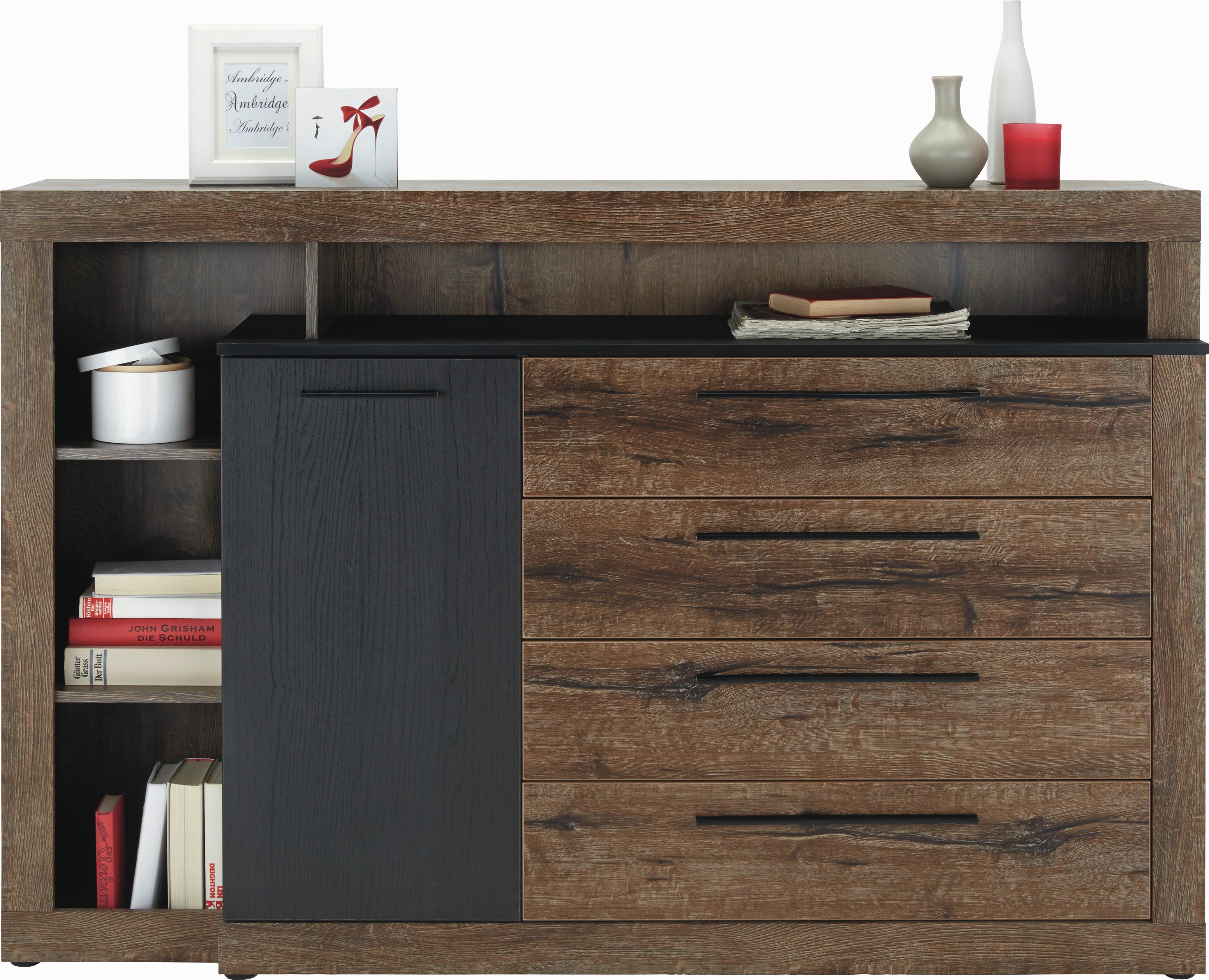 Comodă Bellevue - culoare lemn stejar/negru, Lifestyle, plastic/metal (160,5/107,3/43,4cm)