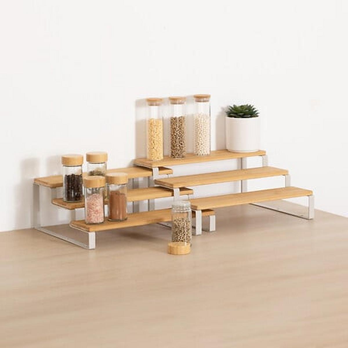 Etajeră pentru condimente extensibilă Ordera 2/1 - bej/culoare natur, Basics, lemn/metal (32/13,5/26cm)