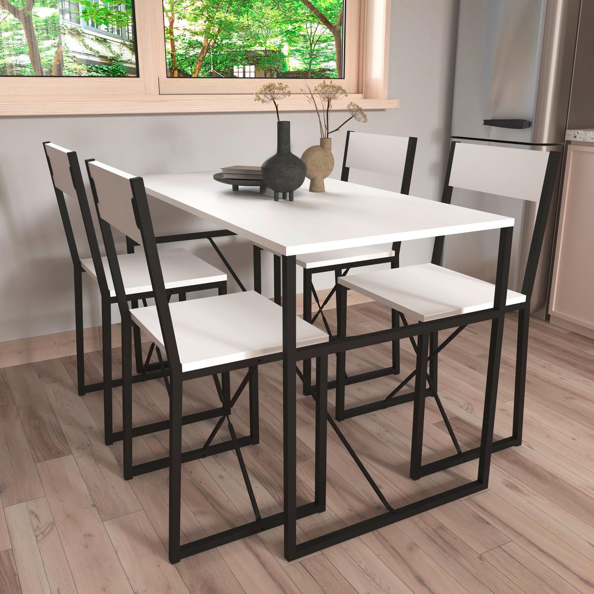 TABLE INSASI L - noir/blanc, Design, métal/matériau de bois (120/52,7/84,7cm) - MID.YOU