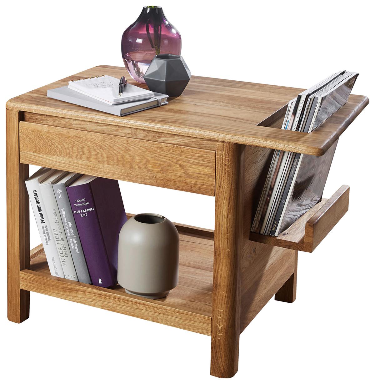 STOLIK BOCZNY KM-0240 - kolor dębowy, Basics, drewno (70/40/50cm)