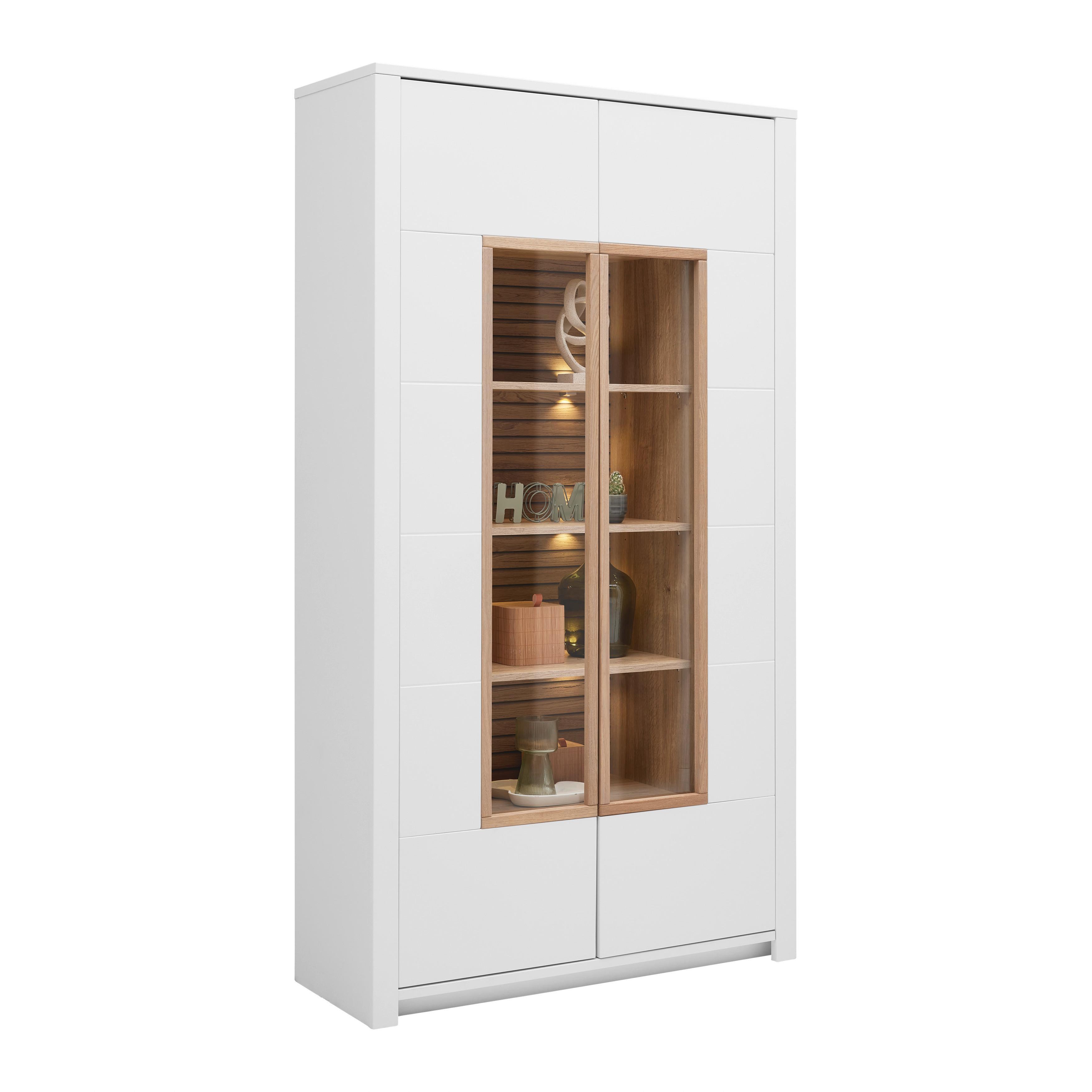 Vitrine Whitehouse 10Q8WR03 Weiß/Eichefarben - Edelstahlfarben/Eichefarben, MODERN, Holz/Holzwerkstoff (112/202/41cm) - Premium Living