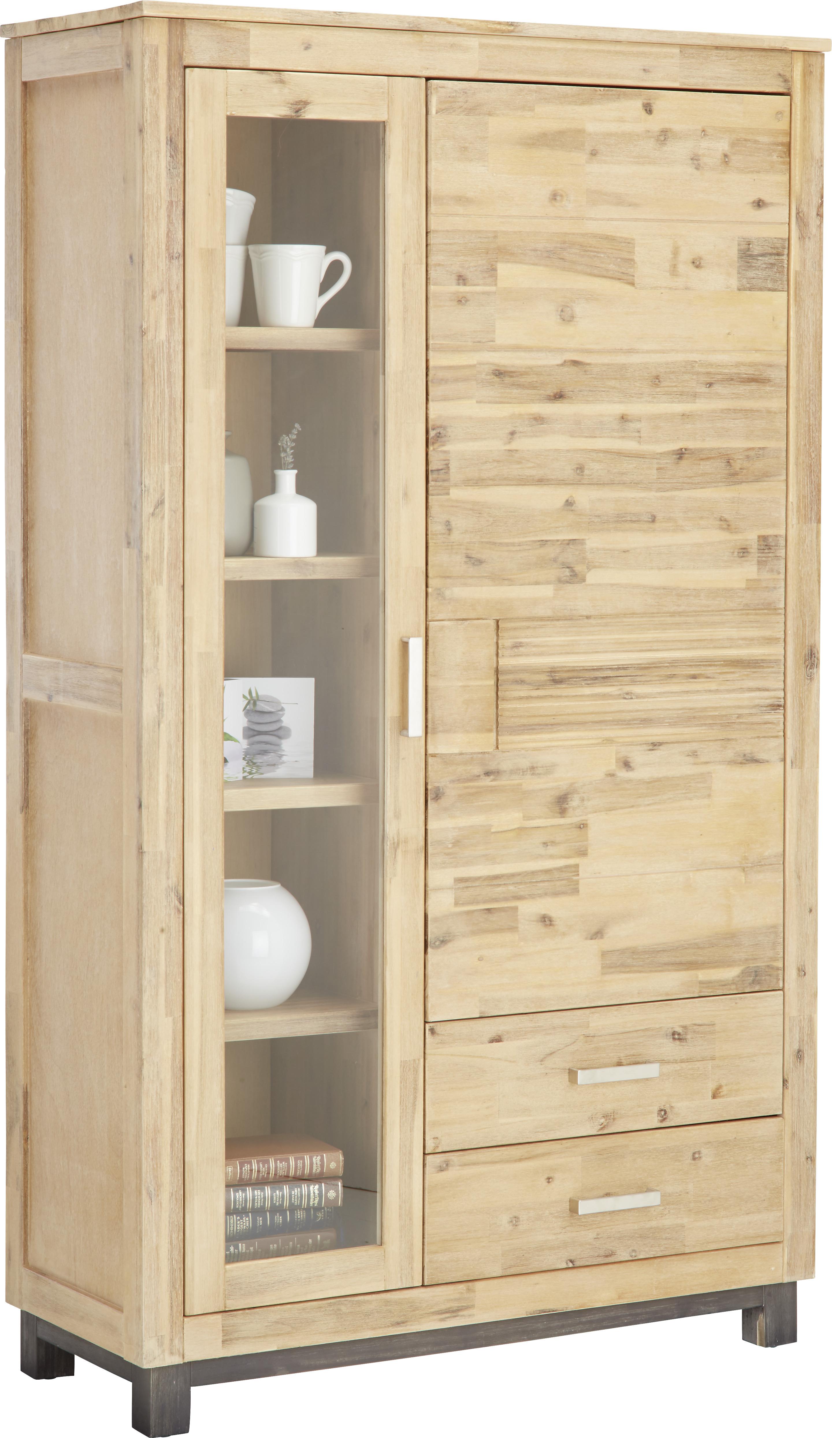 Vitrine in Akazienfarben Teilmassiv - Silberfarben/Akaziefarben, Konventionell, Holz/Metall (110/190/45cm) - Zandiara