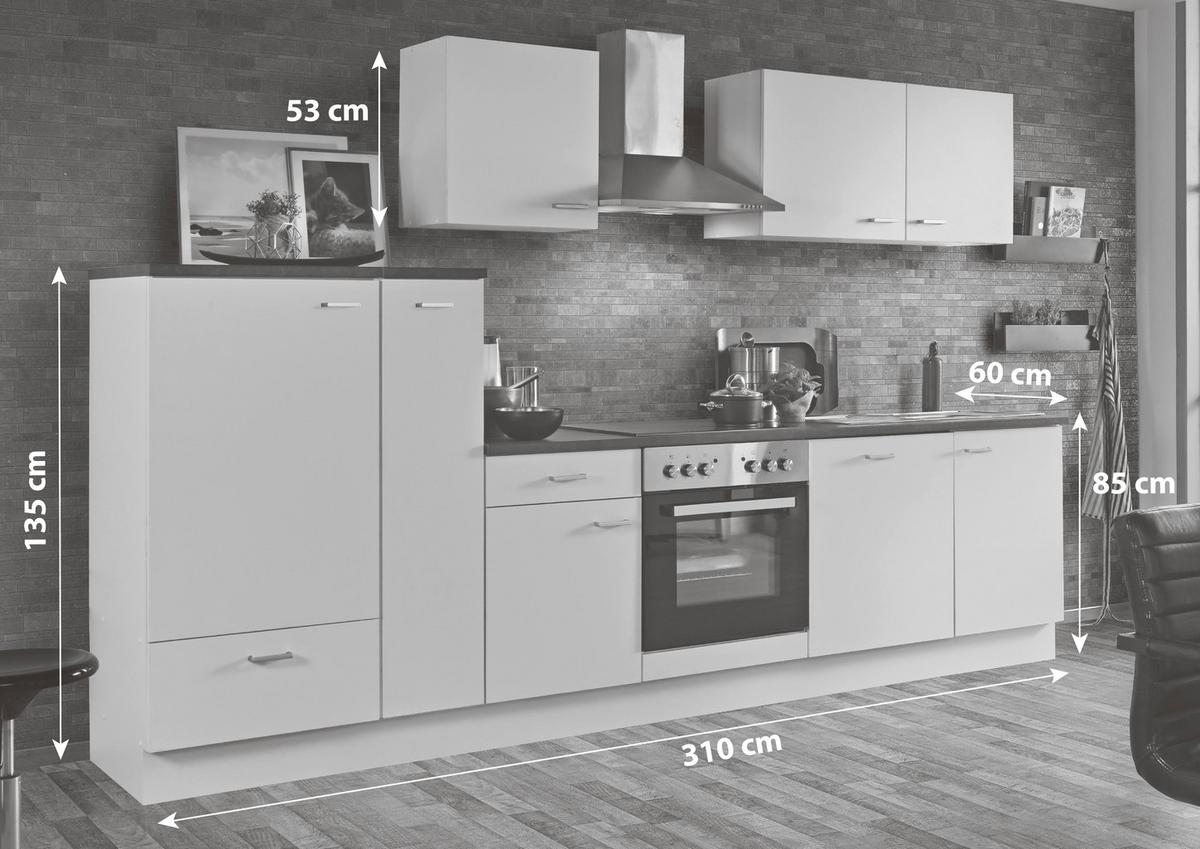 Küchenblock White-Classic ca. 310 cm Weiß - Silberfarben/Graphitfarben, KONVENTIONELL, Holzwerkstoff/Kunststoff (310cm) - Menke