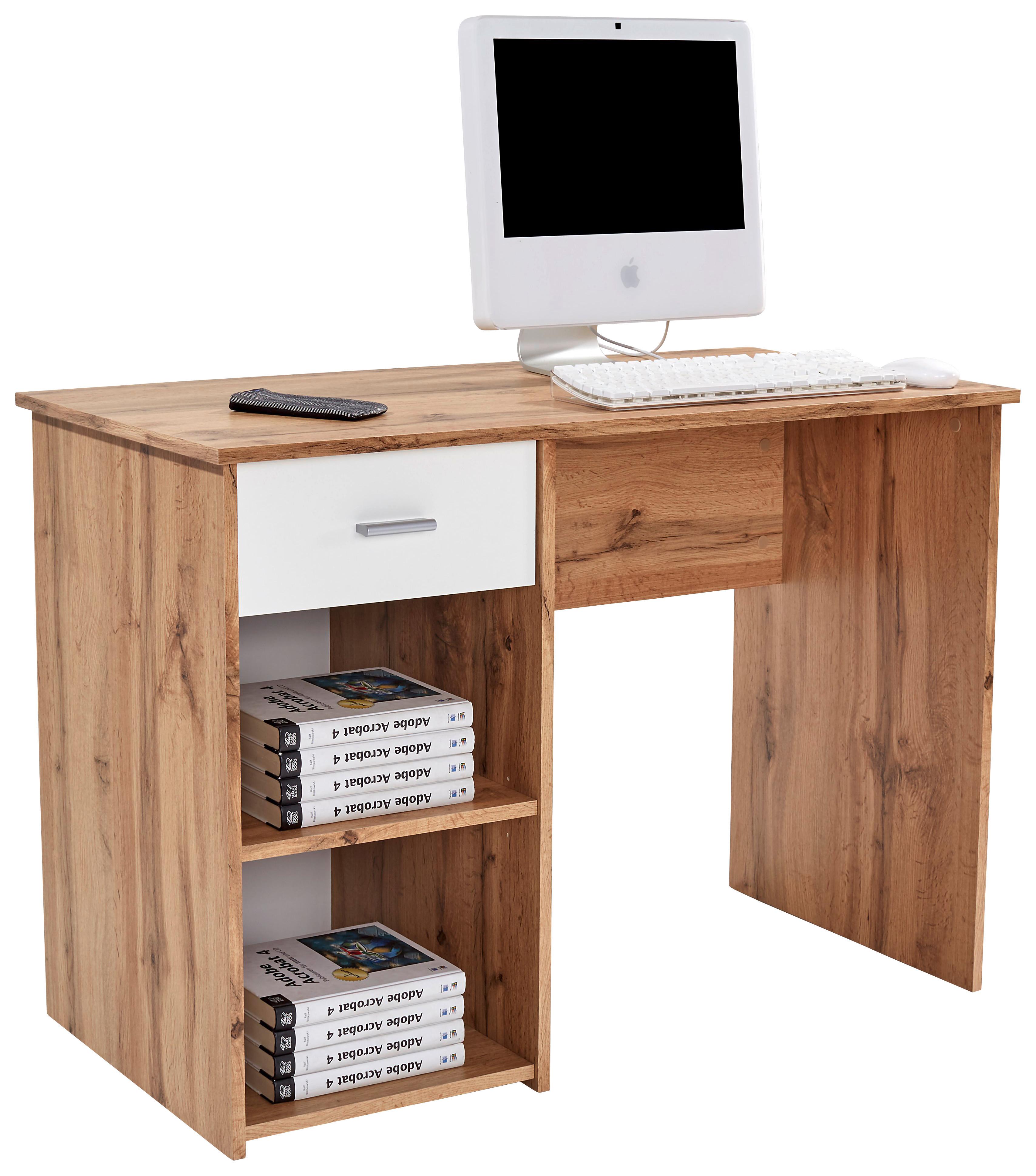Masă de birou Kubek - alb/culoare lemn stejar, Modern, material pe bază de lemn (110/75/50cm)