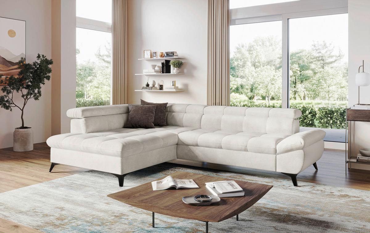Sarokkanapé Apollo - krémszínű, Modern, faalapú anyag/textil (201/78/296cm) - Mömax