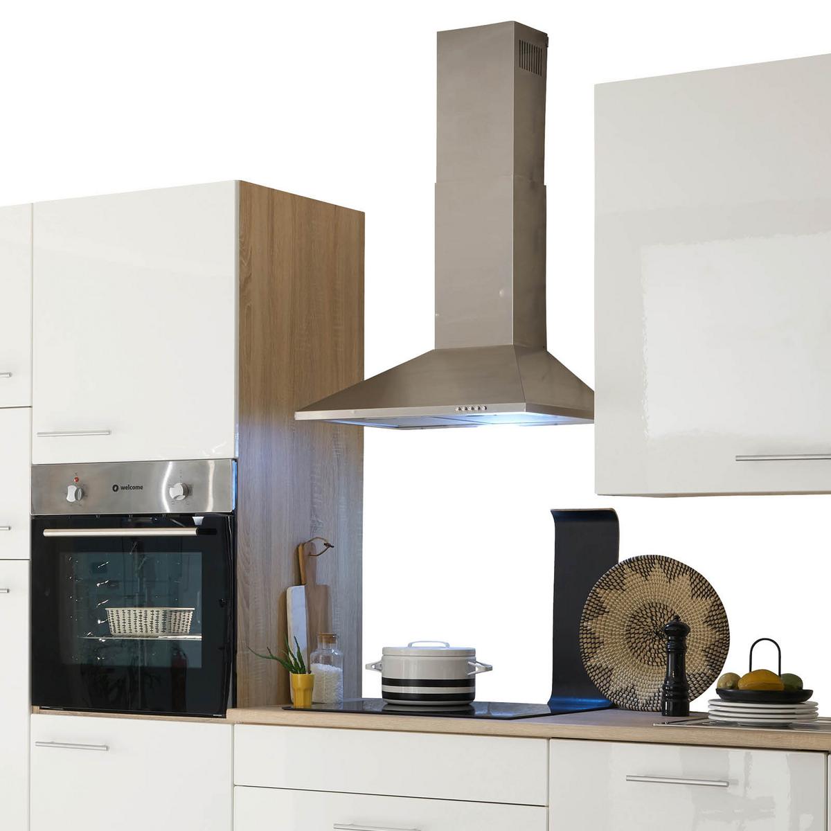 Küchenblock Laurel mit Geräten ca. 310 cm Weiß/Eiche - Silberfarben/Weiß, MODERN, Holzwerkstoff/Metall (310cm) - P & B