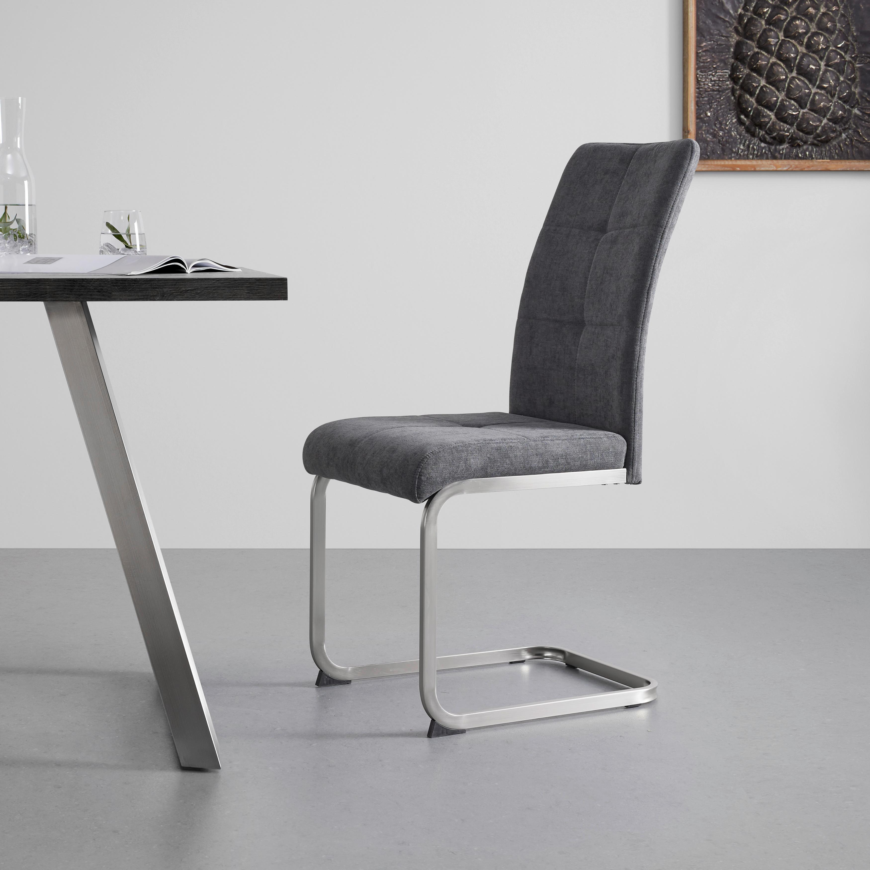 Schwingstuhl Lucie Grau Webstoff Gepolstert - Chromfarben/Grau, MODERN, Holz/Textil (42,5/98/45cm) - Bessagi Home